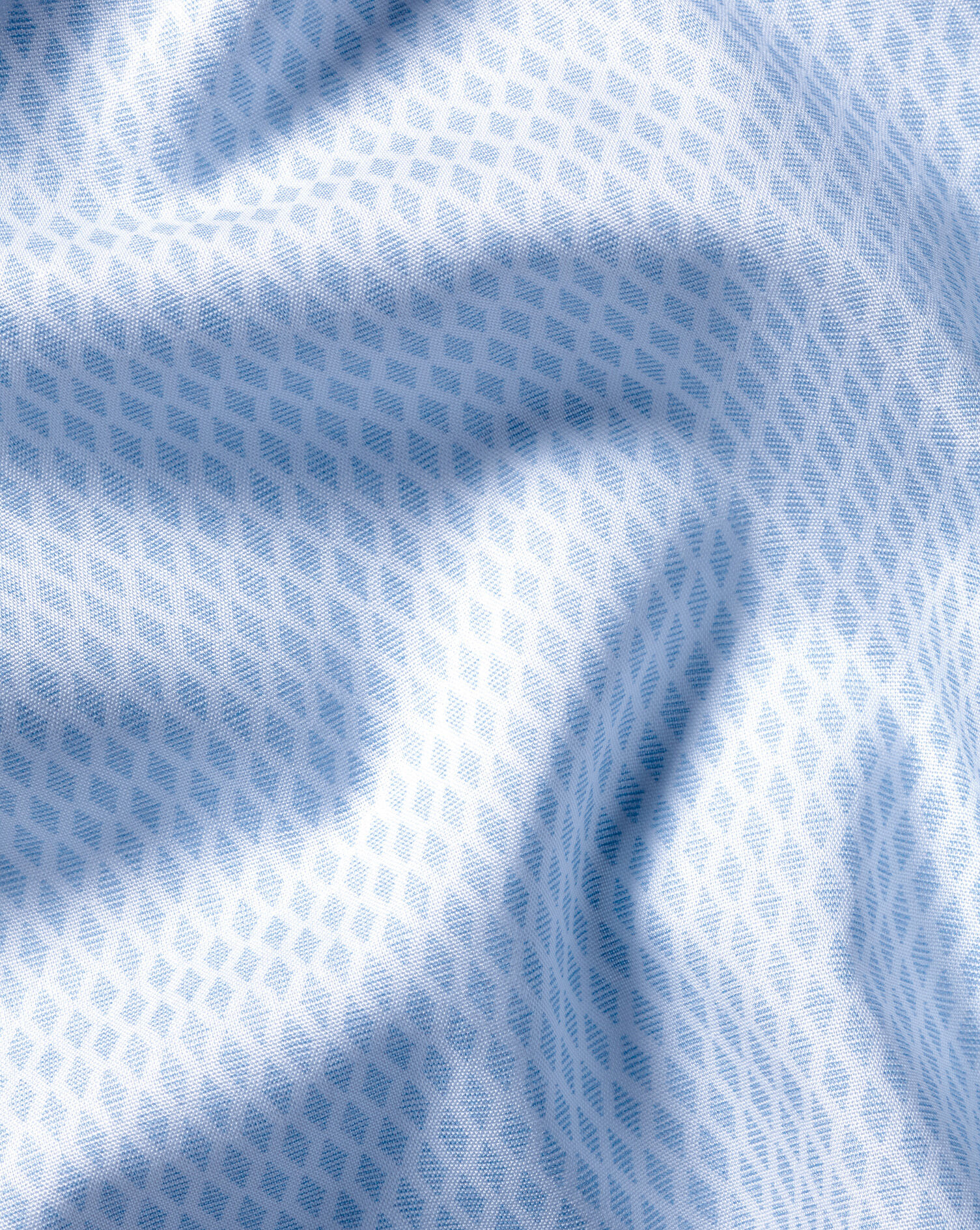 Semi-Spread Collar Non-Iron Stretch Poplin Diamond Print Shirt - Light Blue