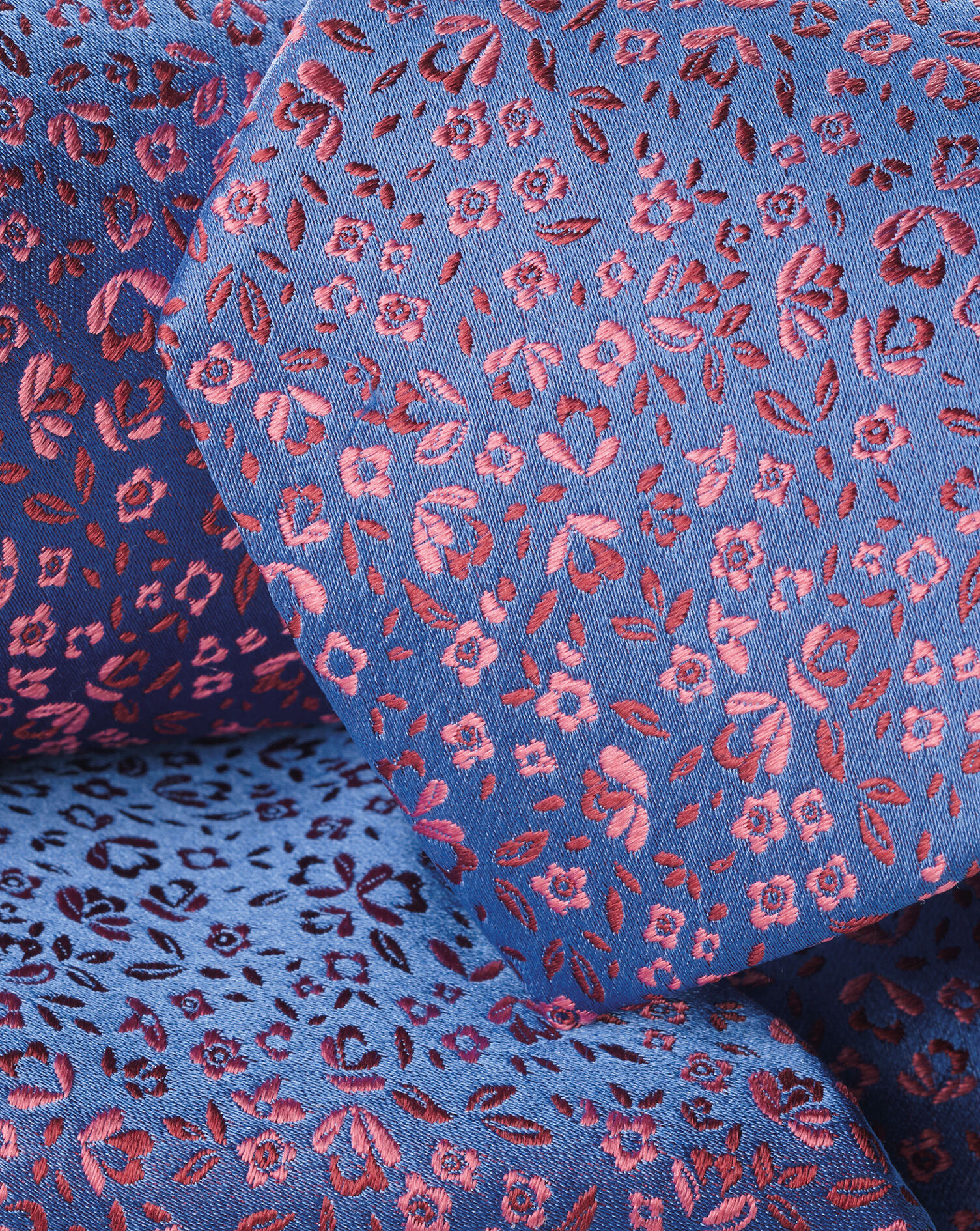 Silk Floral Tie - Mid Blue & Pink