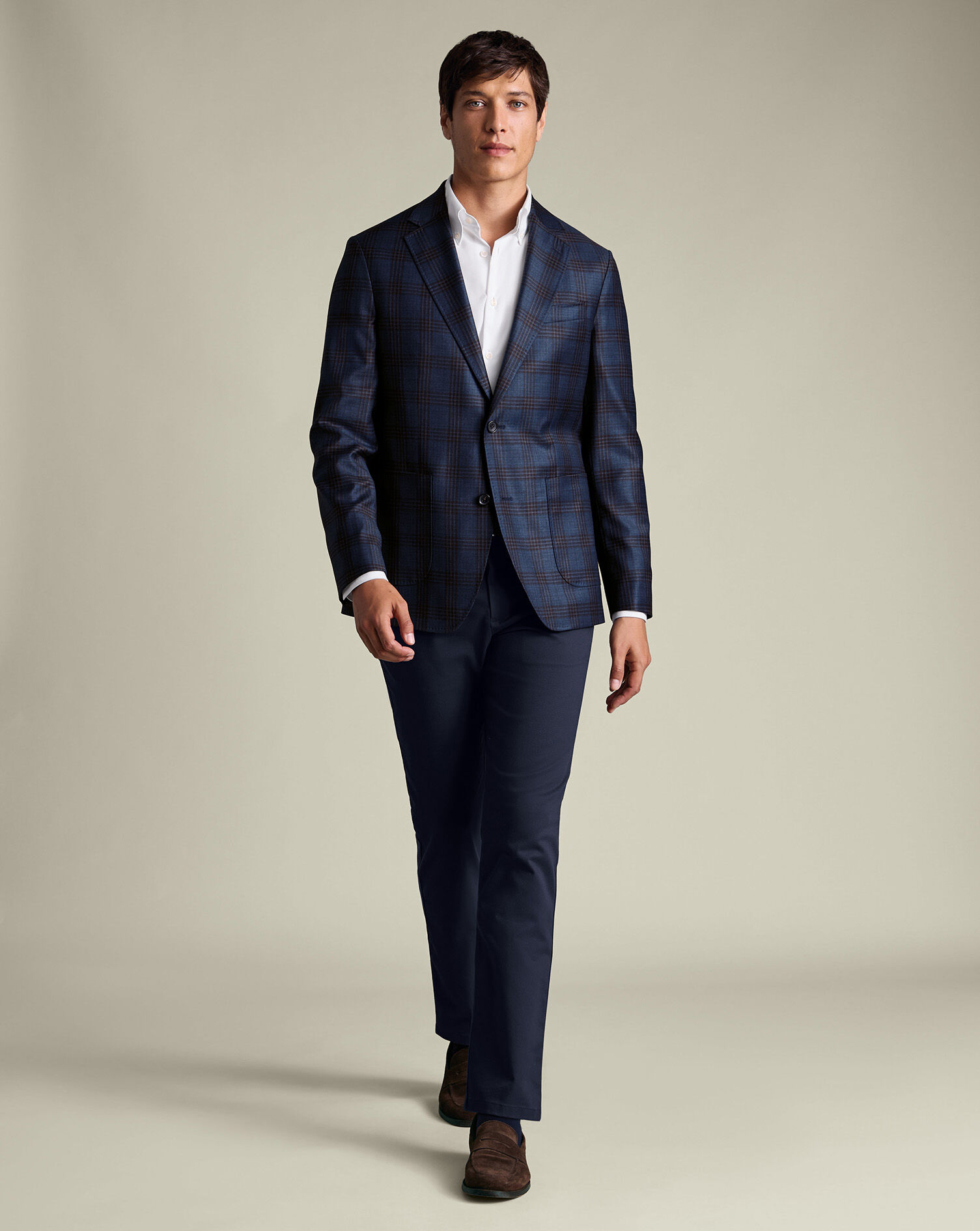Luxury Italian Check Jacket - Ink Blue