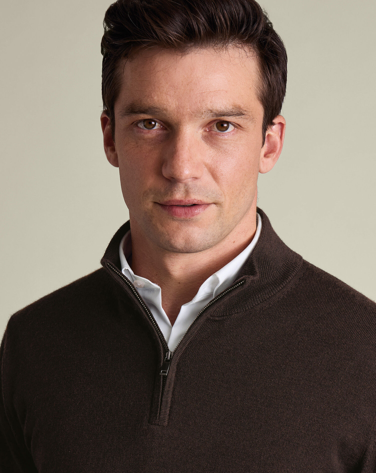 Pure Merino Quarter Zip Sweater - Chocolate Brown