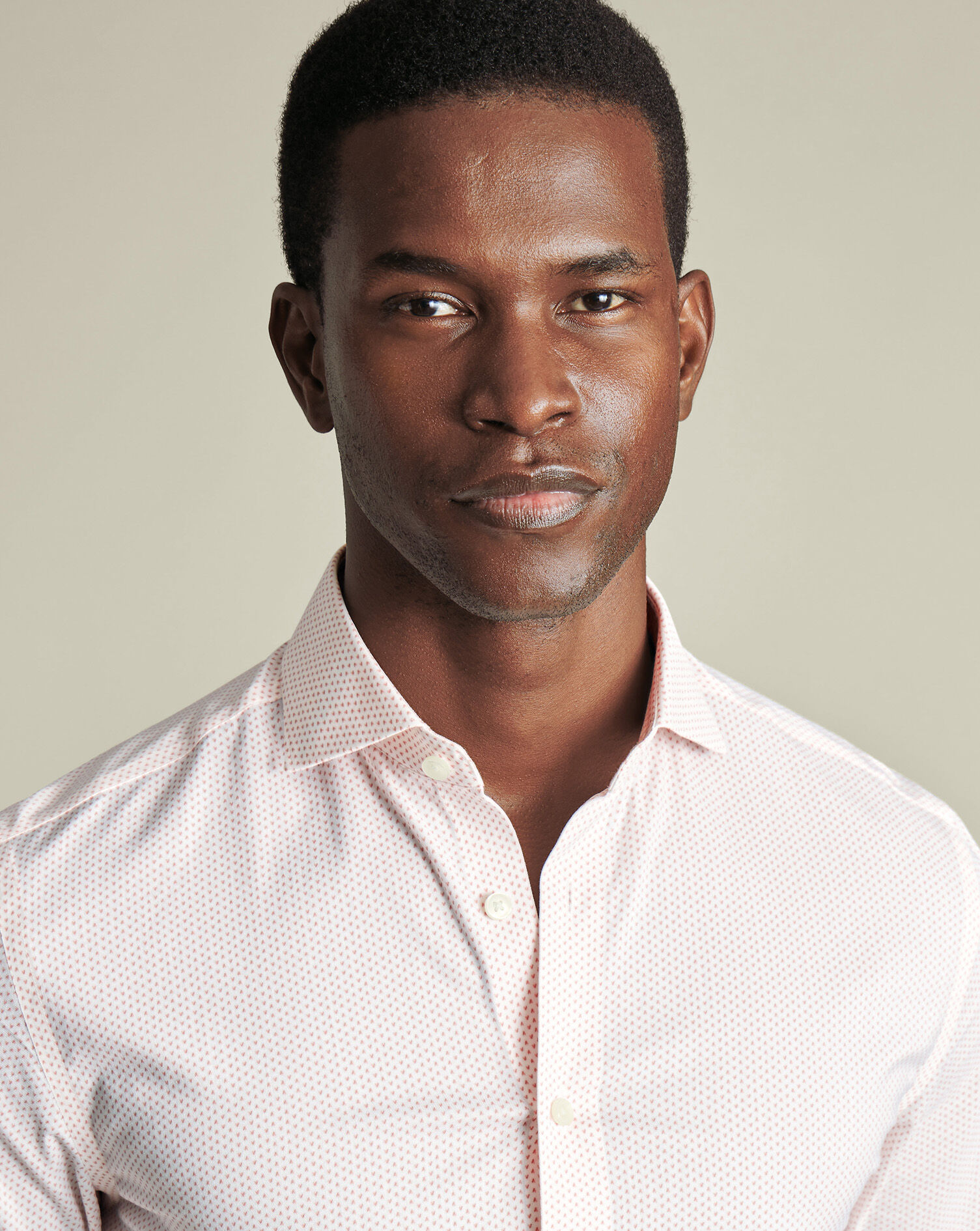 Non-Iron Performance Twill Print Shirt - White & Pink