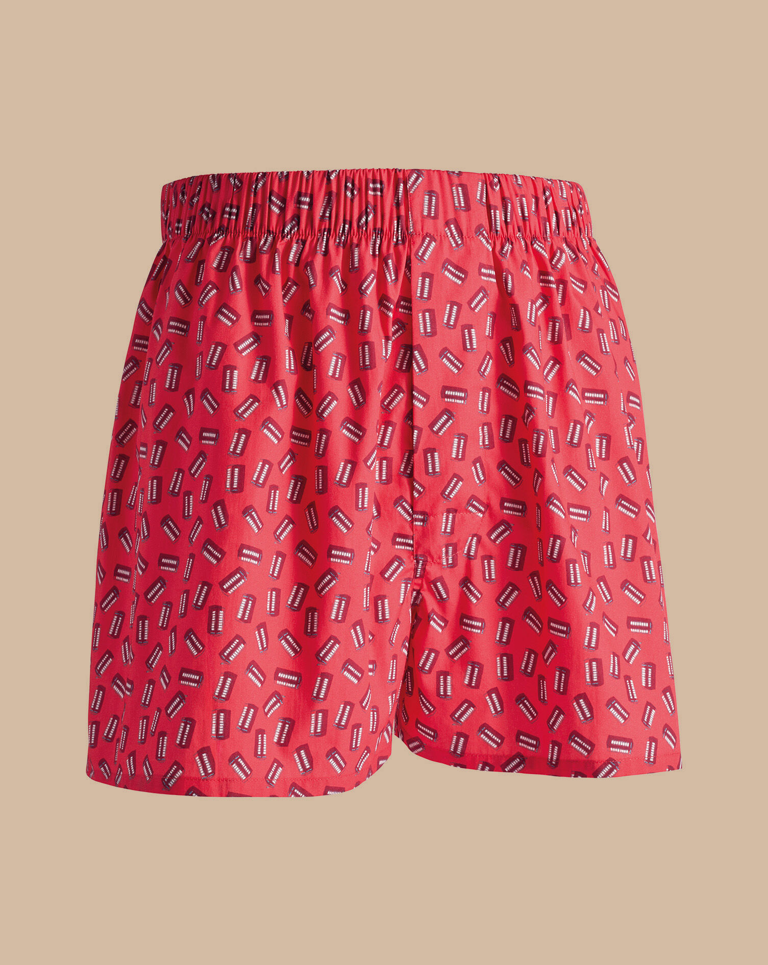 Telephone Box Print Woven Boxers - Coral Pink