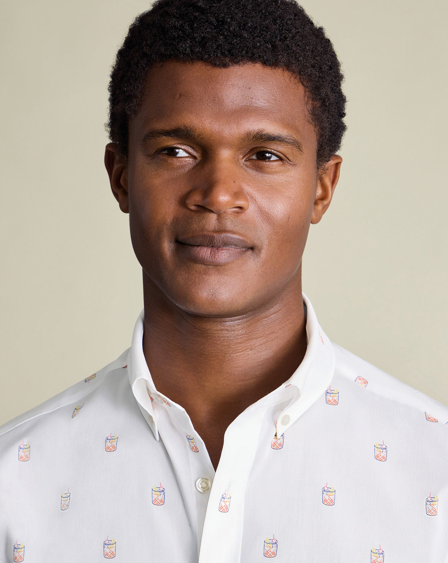 Non-Iron Stretch Cocktail Print Shirt - White