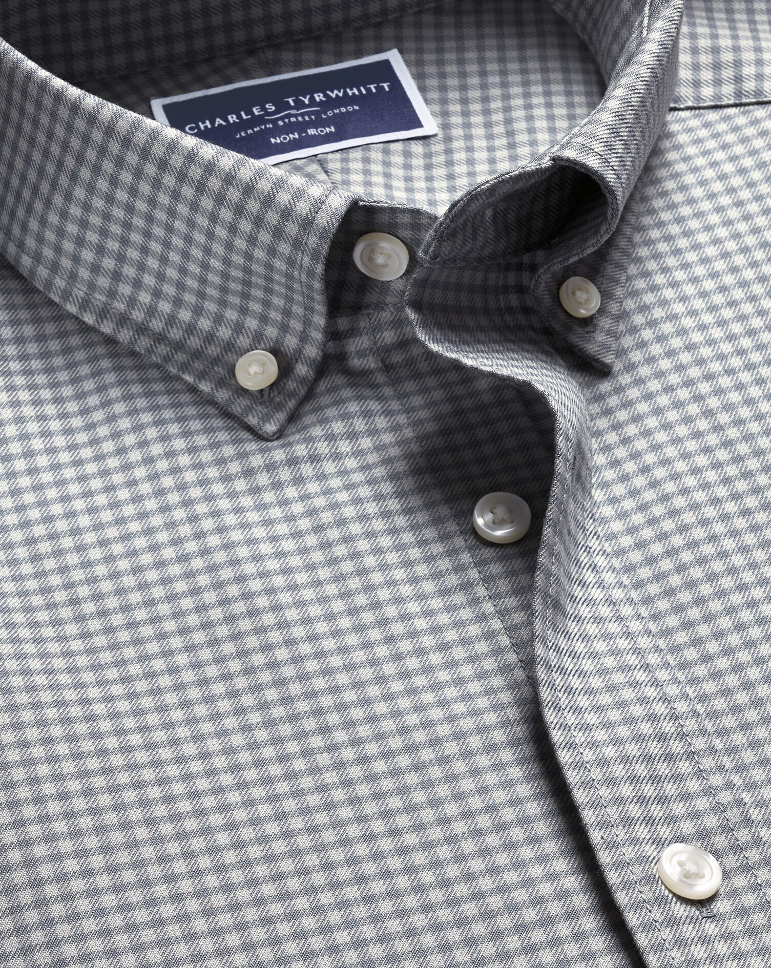 Twill Gingham Shirt - Light Grey