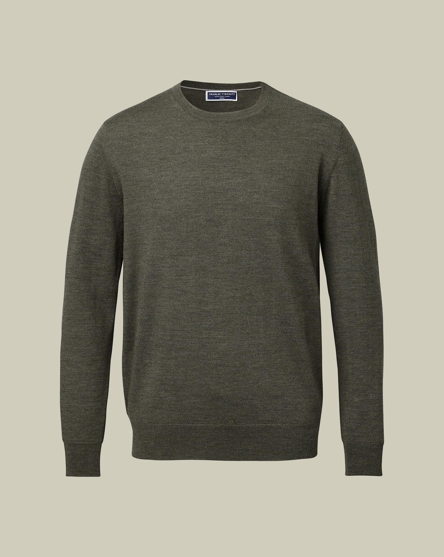 Pure Merino Crew Neck Sweater - Olive Green
