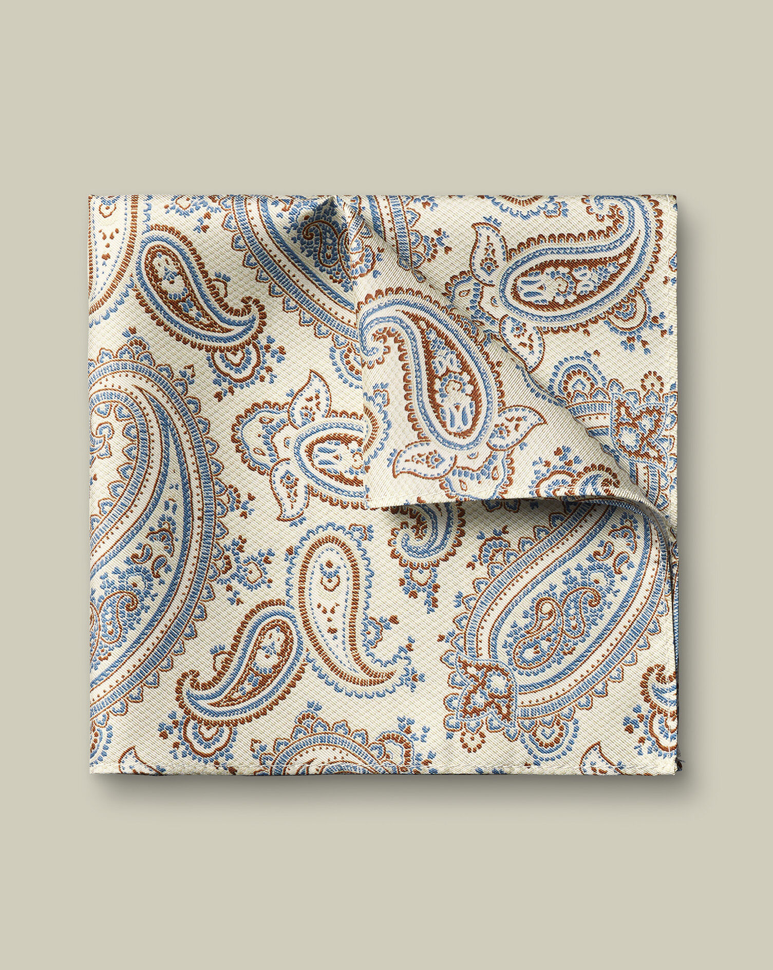 Silk Paisley Pocket Square - Cream