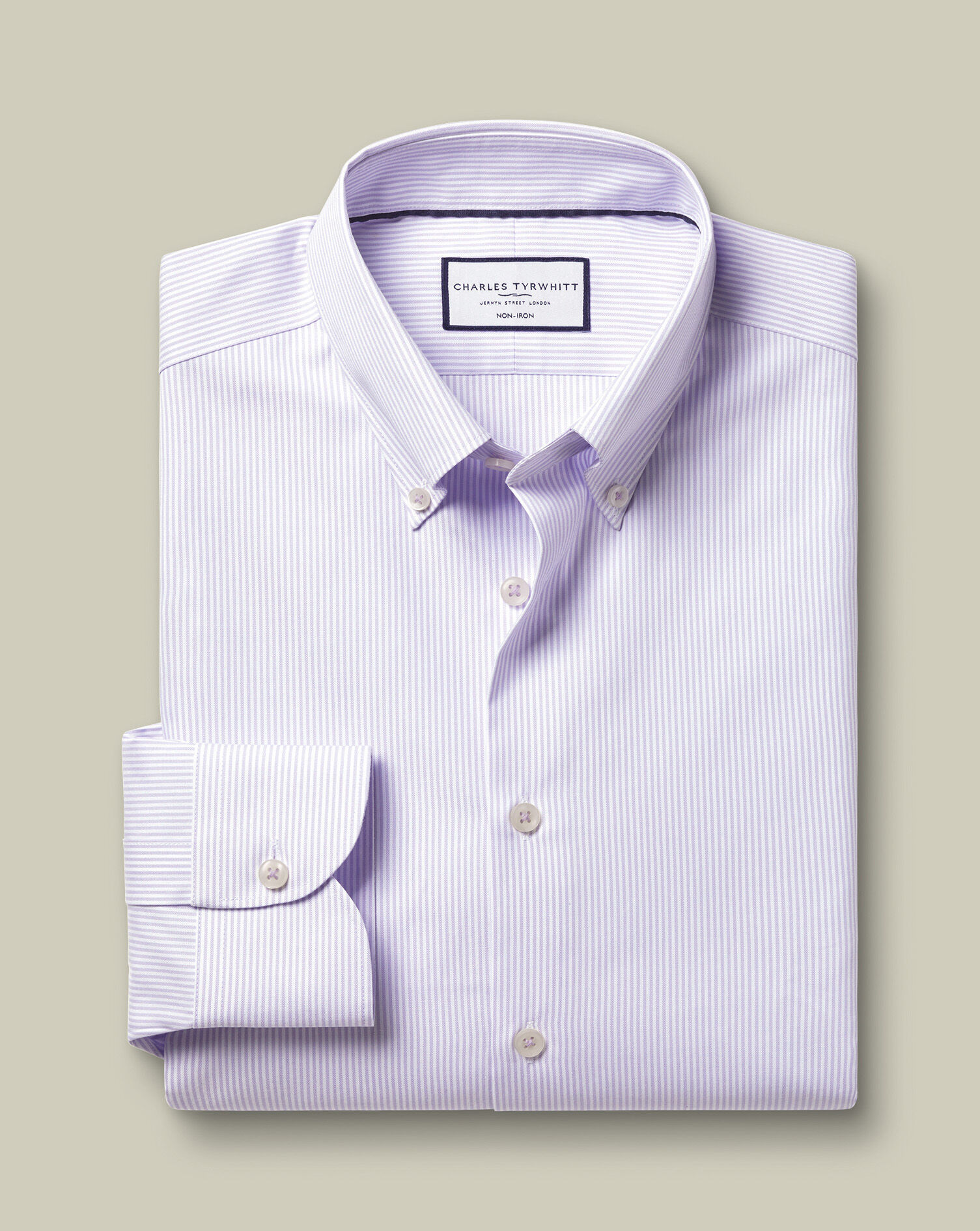 Button-Down Non-Iron Oxford Stripe Shirt - Lilac Purple