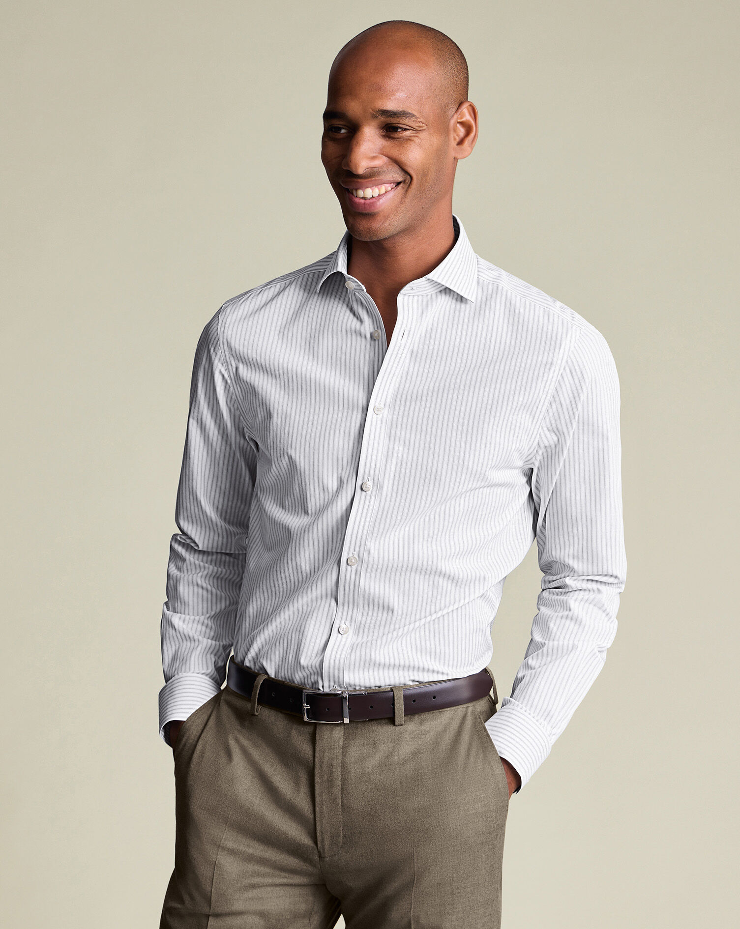 Non-Iron Poplin Stripe Shirt - Gray