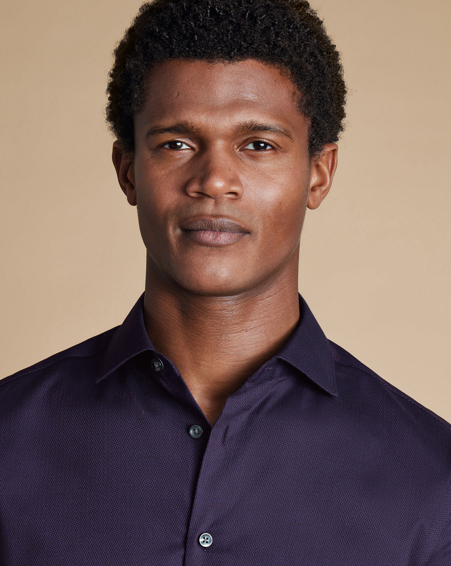 Semi-Spread Collar Non-Iron Stretch Texture Shirt - Purple