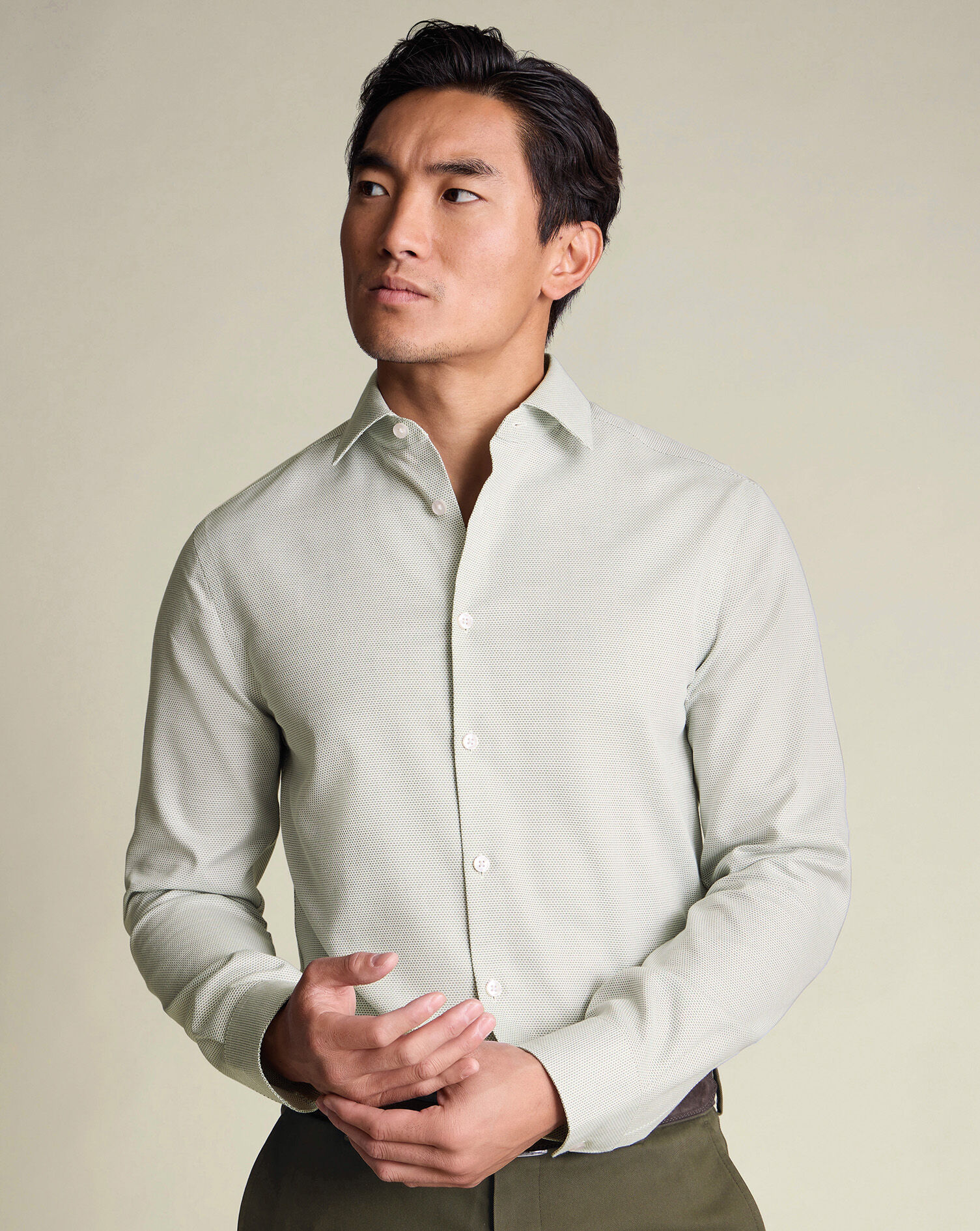 Non-Iron Stretch Texture Shirt - Olive Green