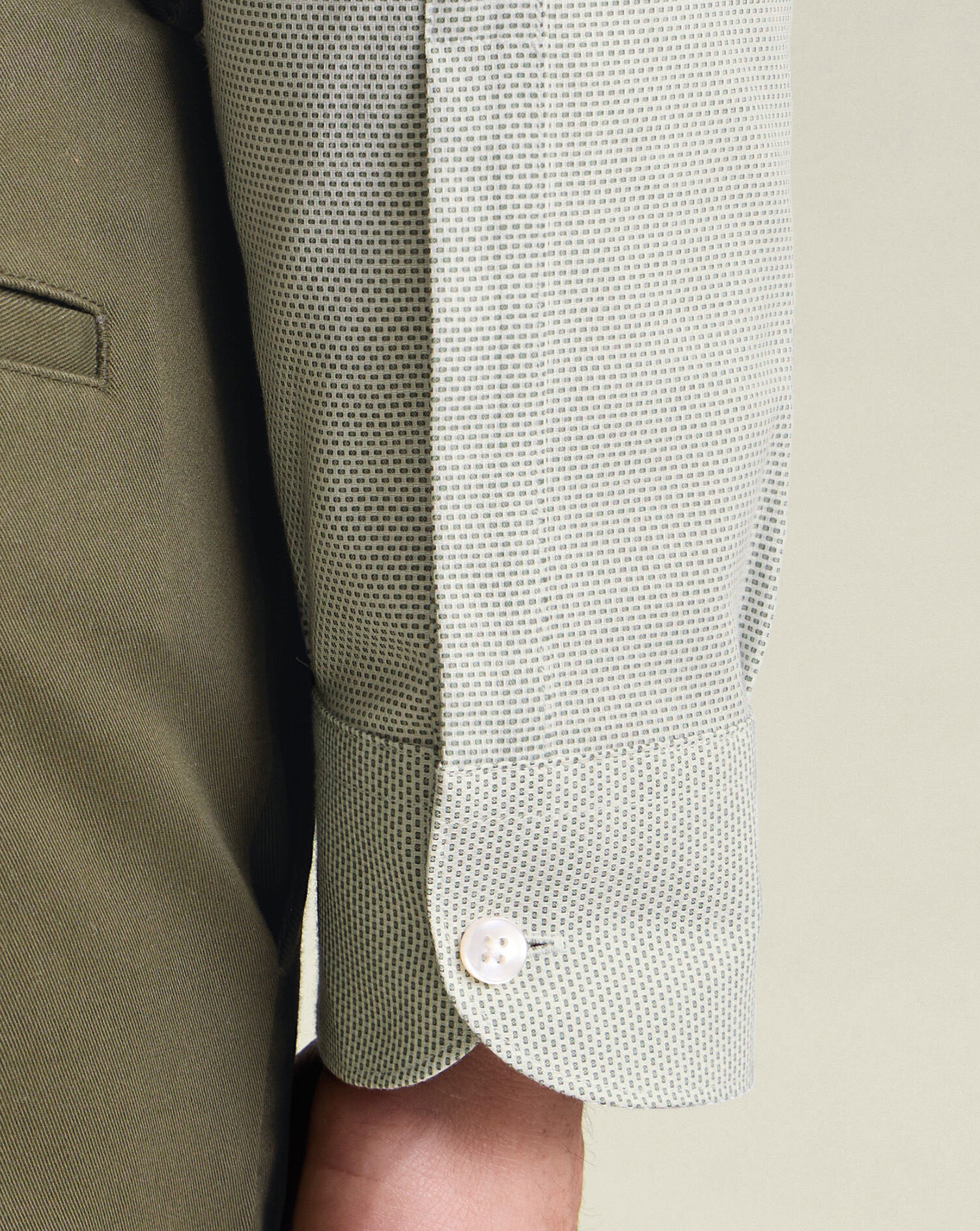 Non-Iron Stretch Texture Shirt - Olive Green
