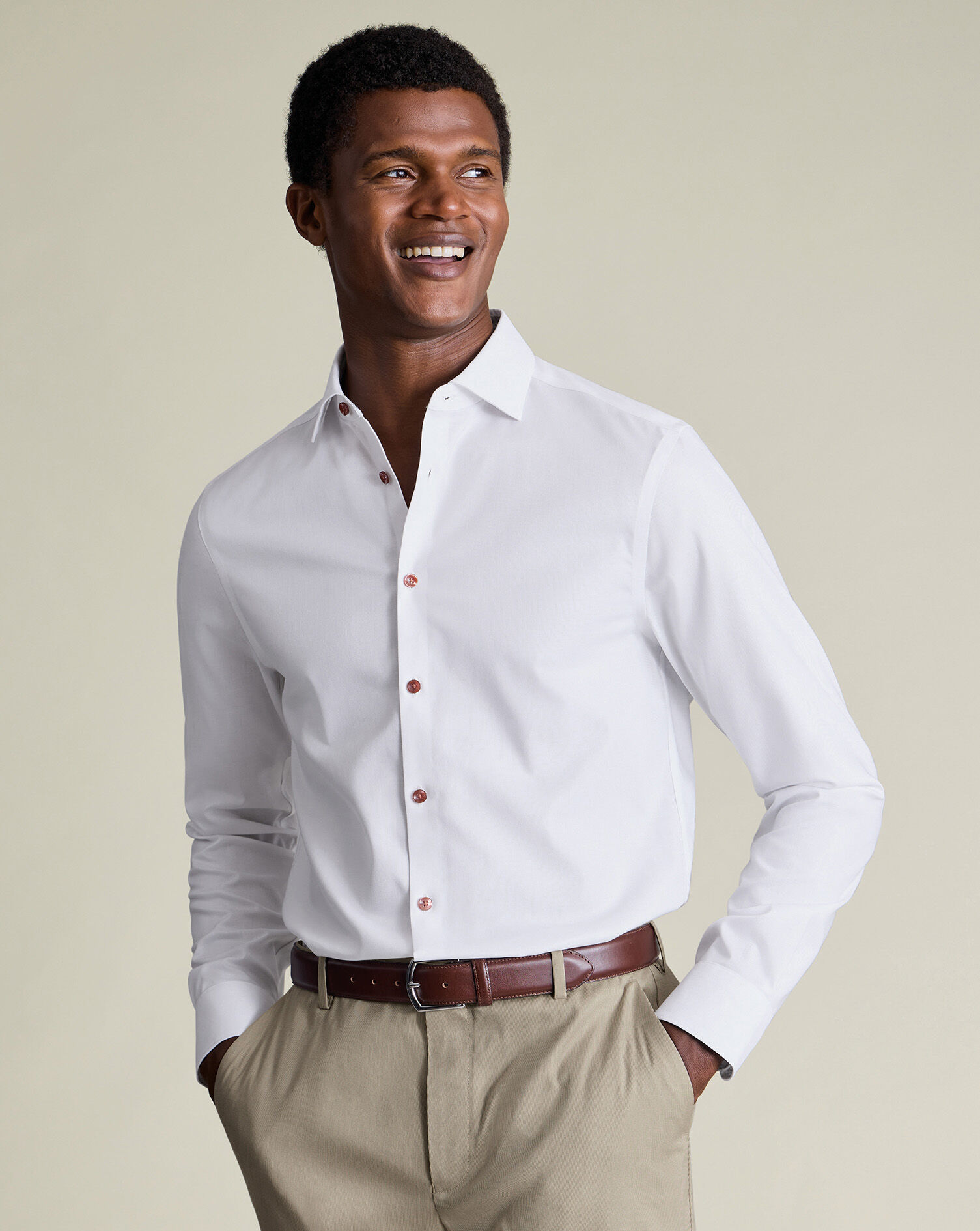 Non-Iron Stretch Printed Trim Shirt - White