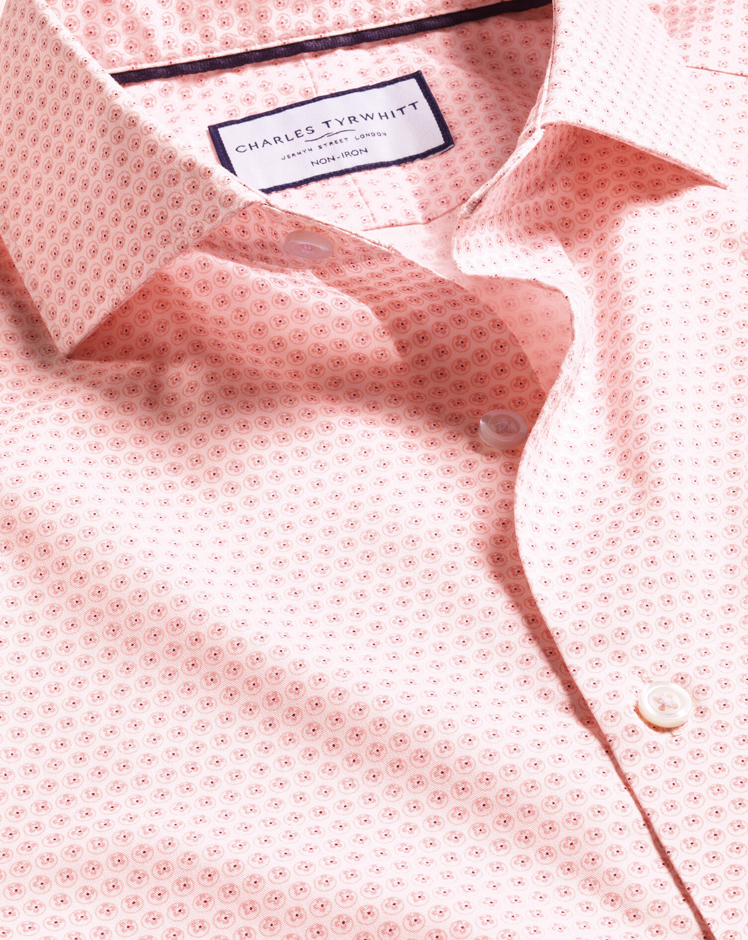 Semi-Spread Collar Non-Iron Stretch Floral Geo Print Shirt - Pink