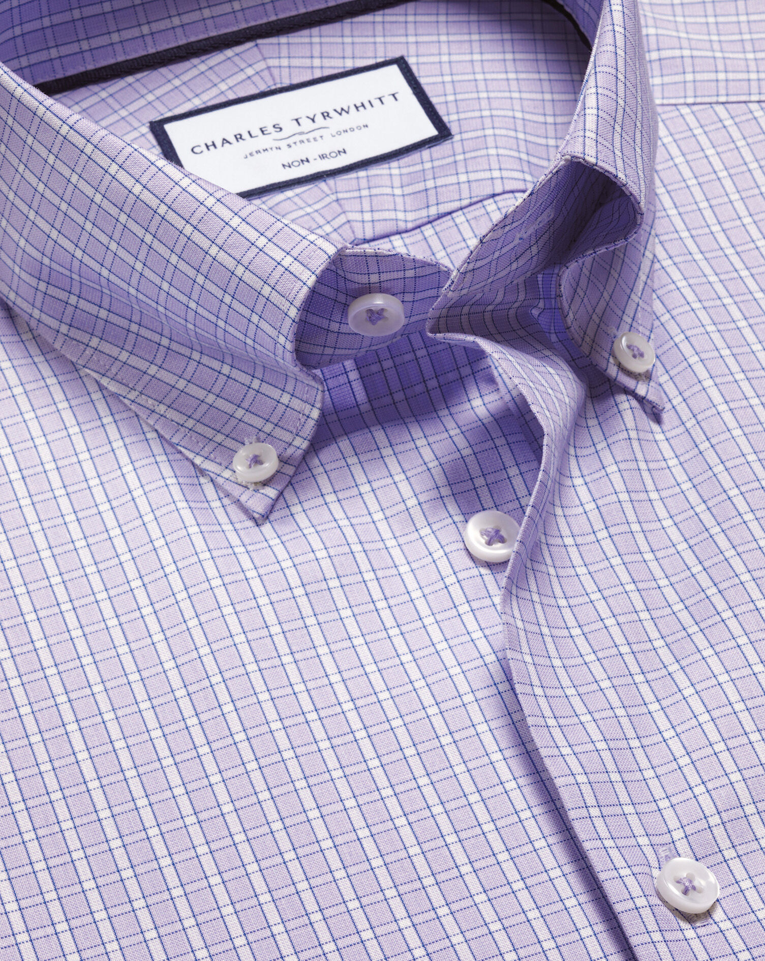Button-Down Non-Iron Oxford Check Shirt - Lilac