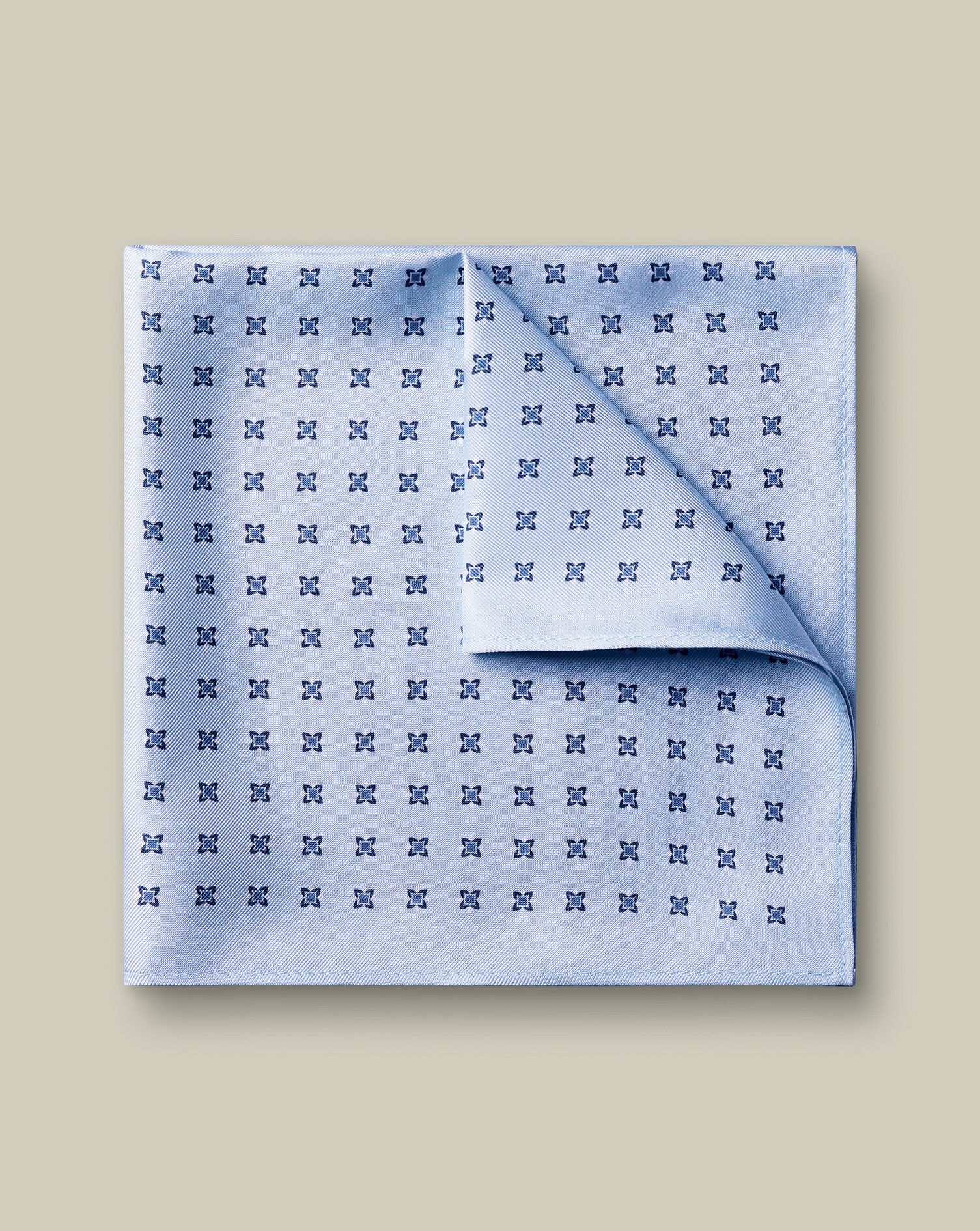 Silk Medallion Print Pocket Square - Ice Blue