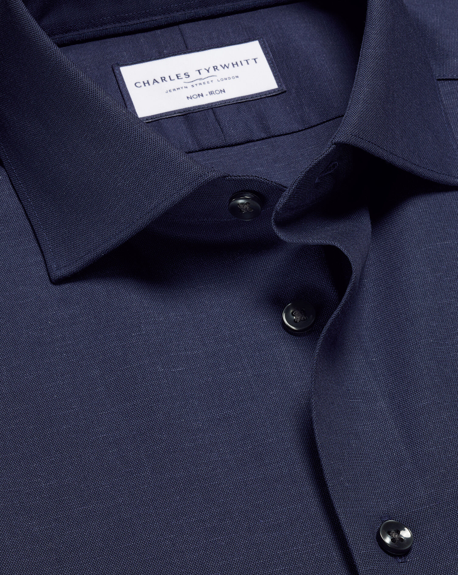 Non-Iron Cotton Linen Short Sleeve Shirt - Ink Blue