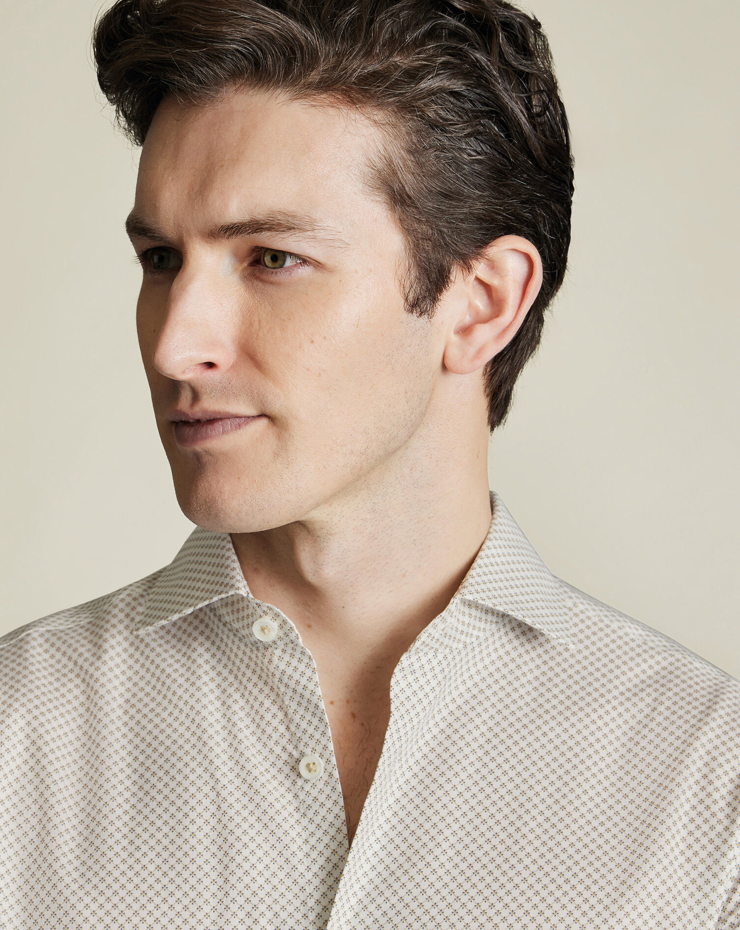 Non-Iron Stretch Geo Print Shirt - Taupe & Blue