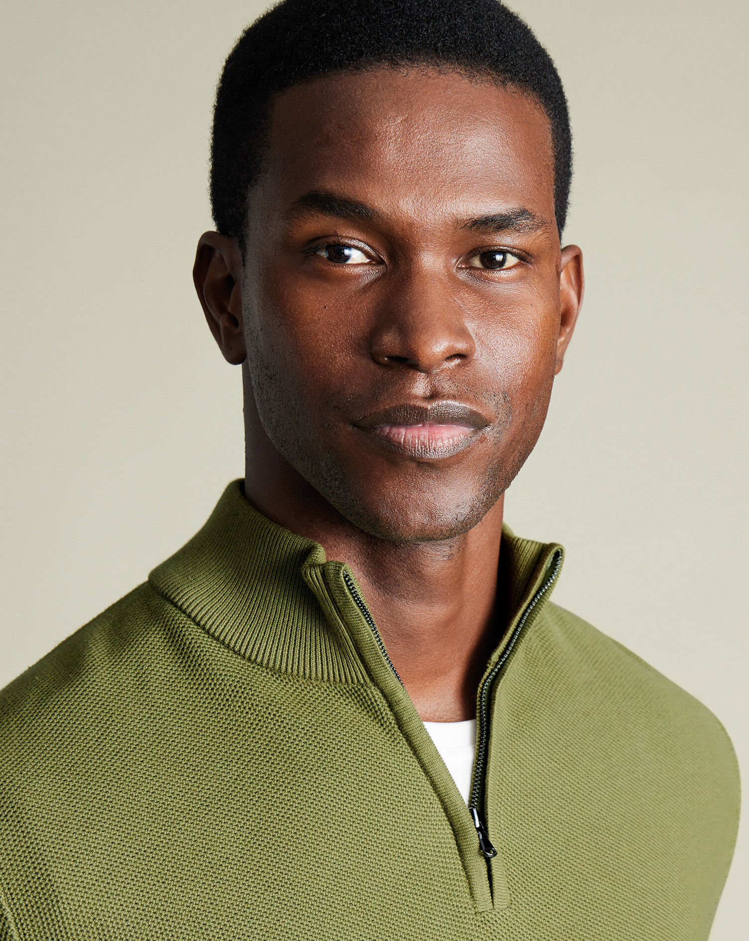 Honeycomb Cotton Quarter Zip Sweater - Moss Green