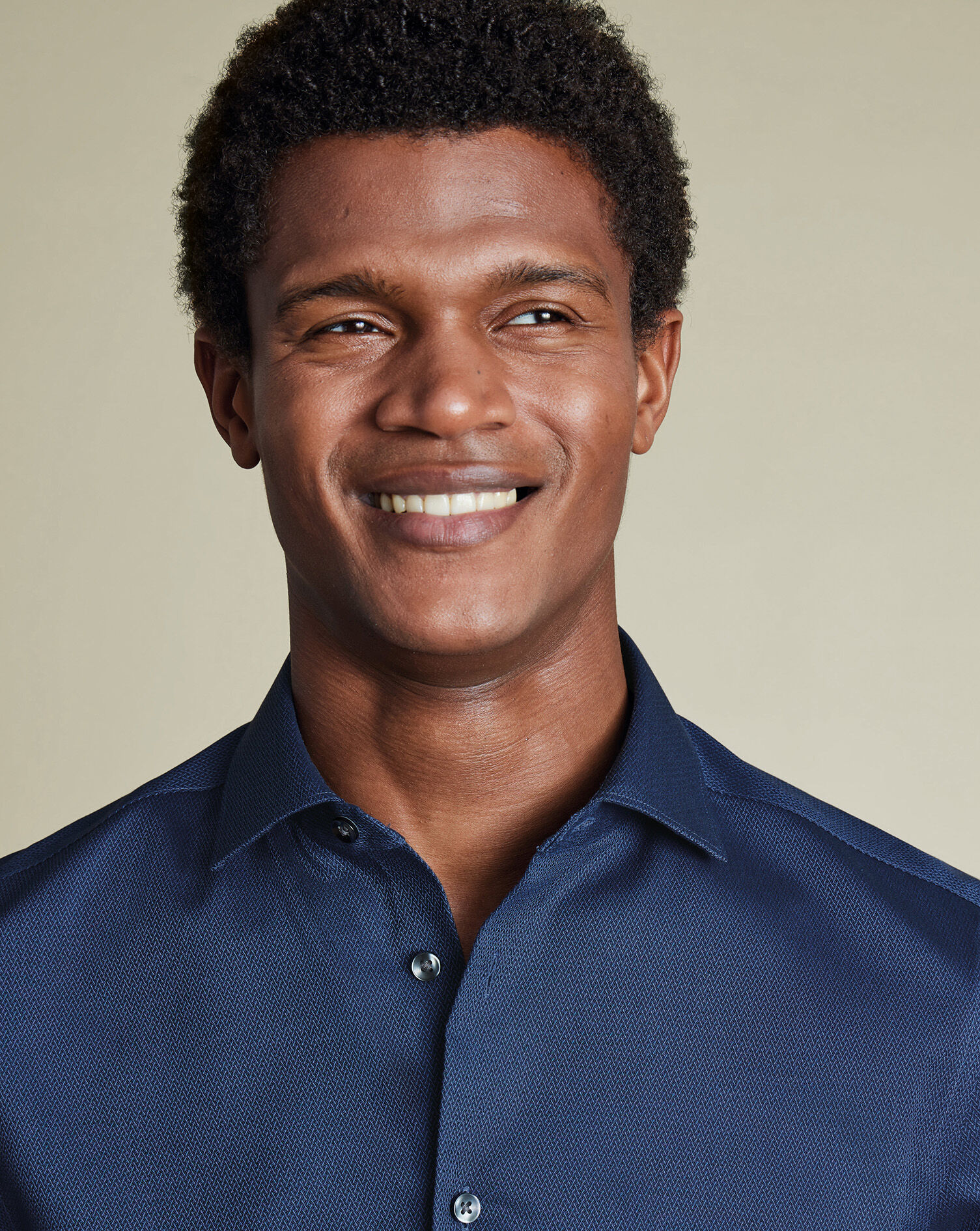 Semi-Spread Collar Non-Iron Stretch Texture Shirt - Denim Blue