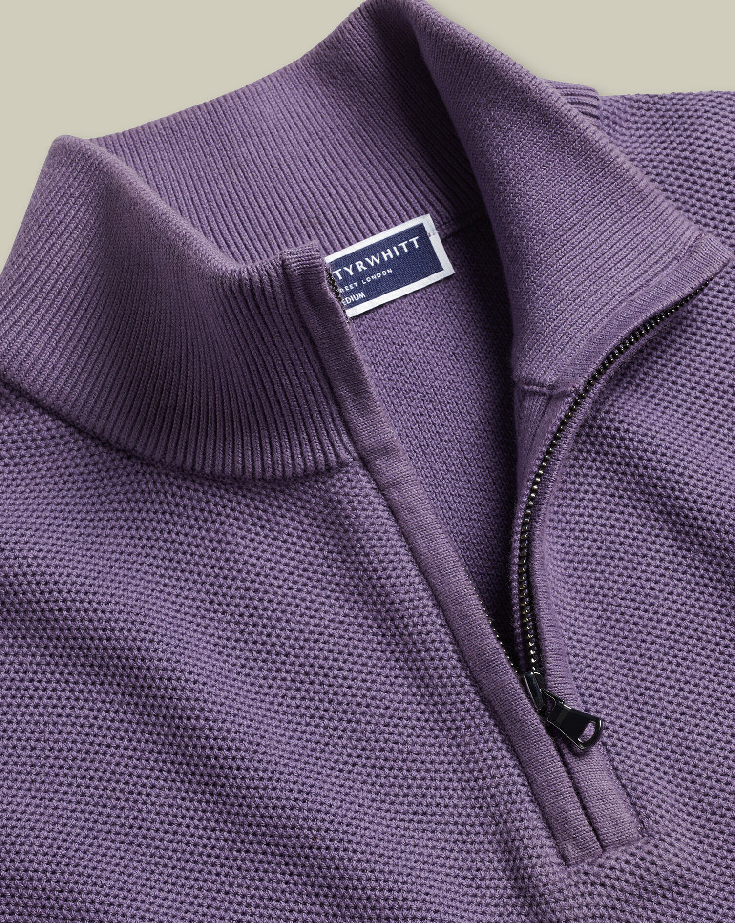 Honeycomb Cotton Quarter Zip Sweater - Purple