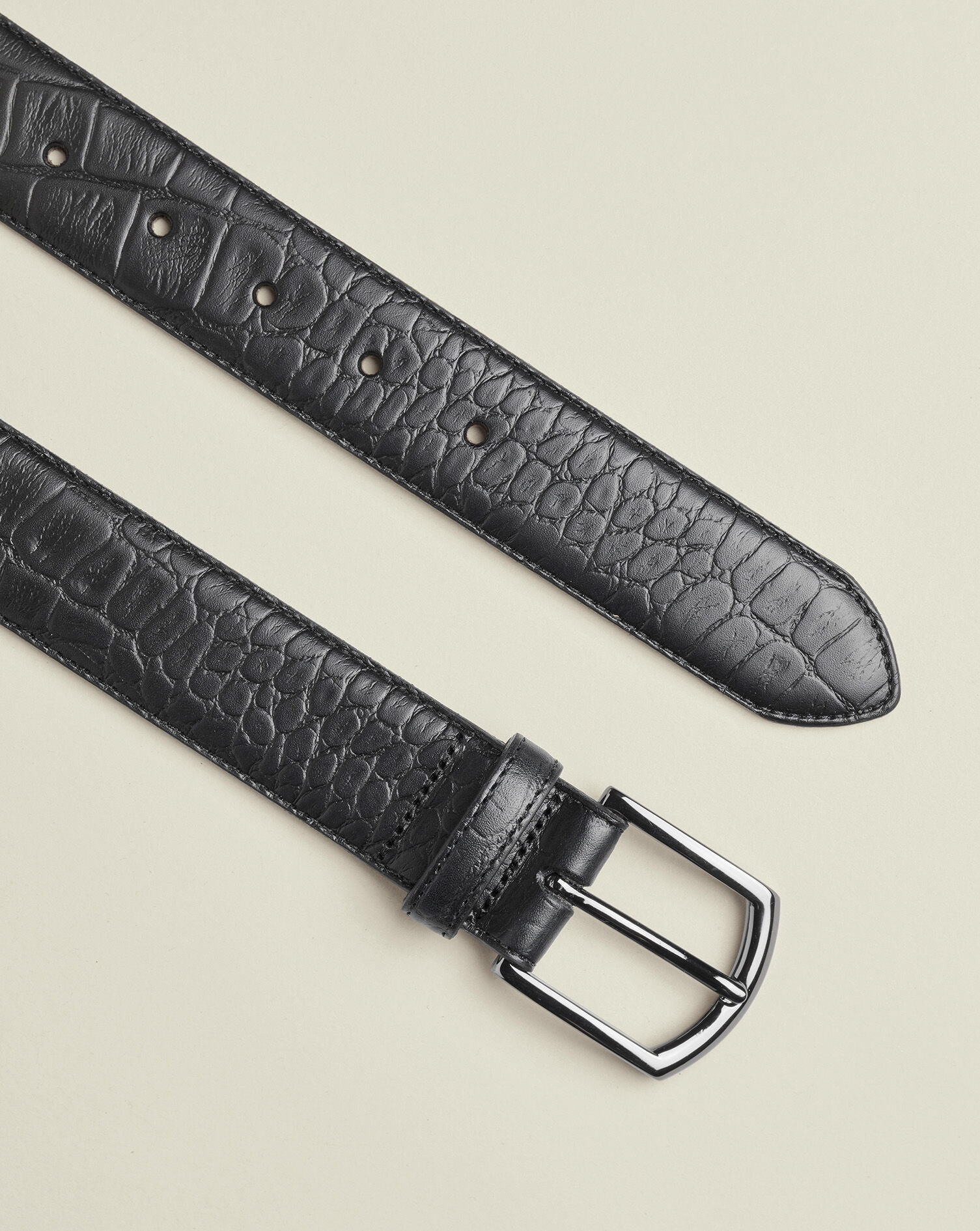 Made in England Embossed Leather Belt - Black