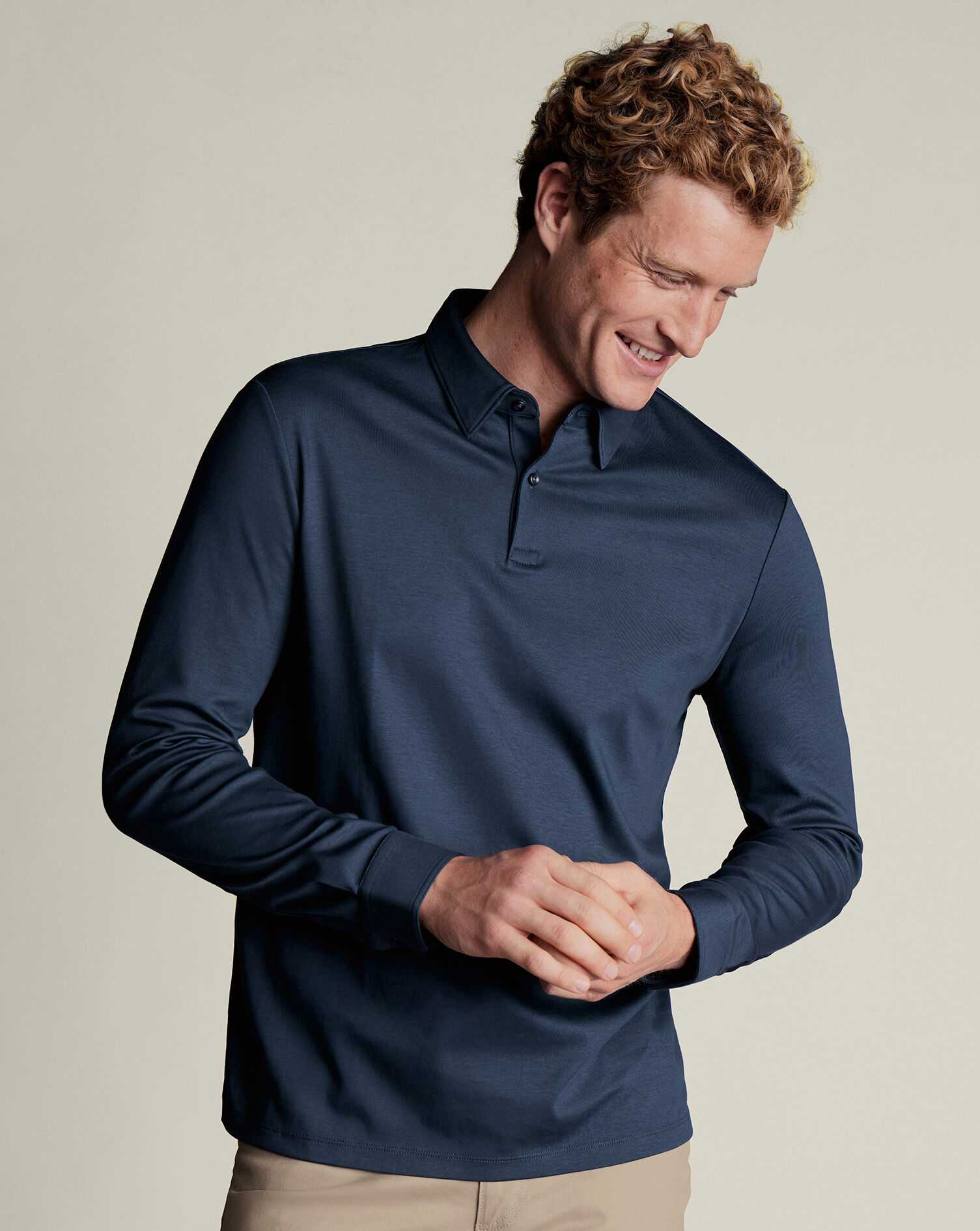 Long Sleeve Smart Jersey Polo - Petrol Blue