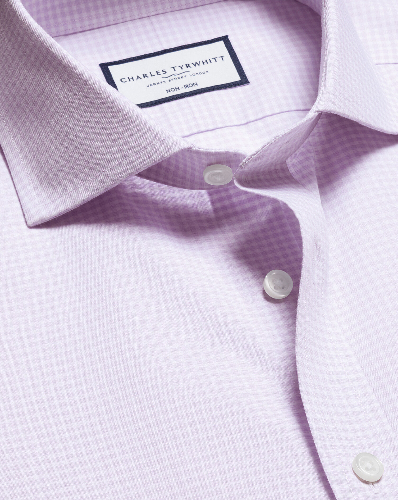Non-Iron Poplin Gingham Shirt - Lavender