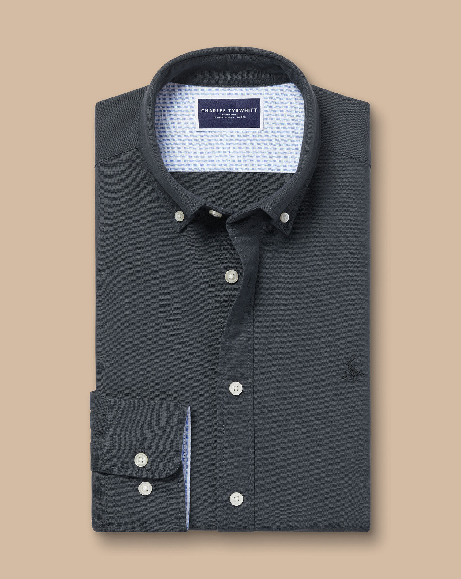 Slate Grey Button-Down Collar Stretch Washed Oxford Shirt