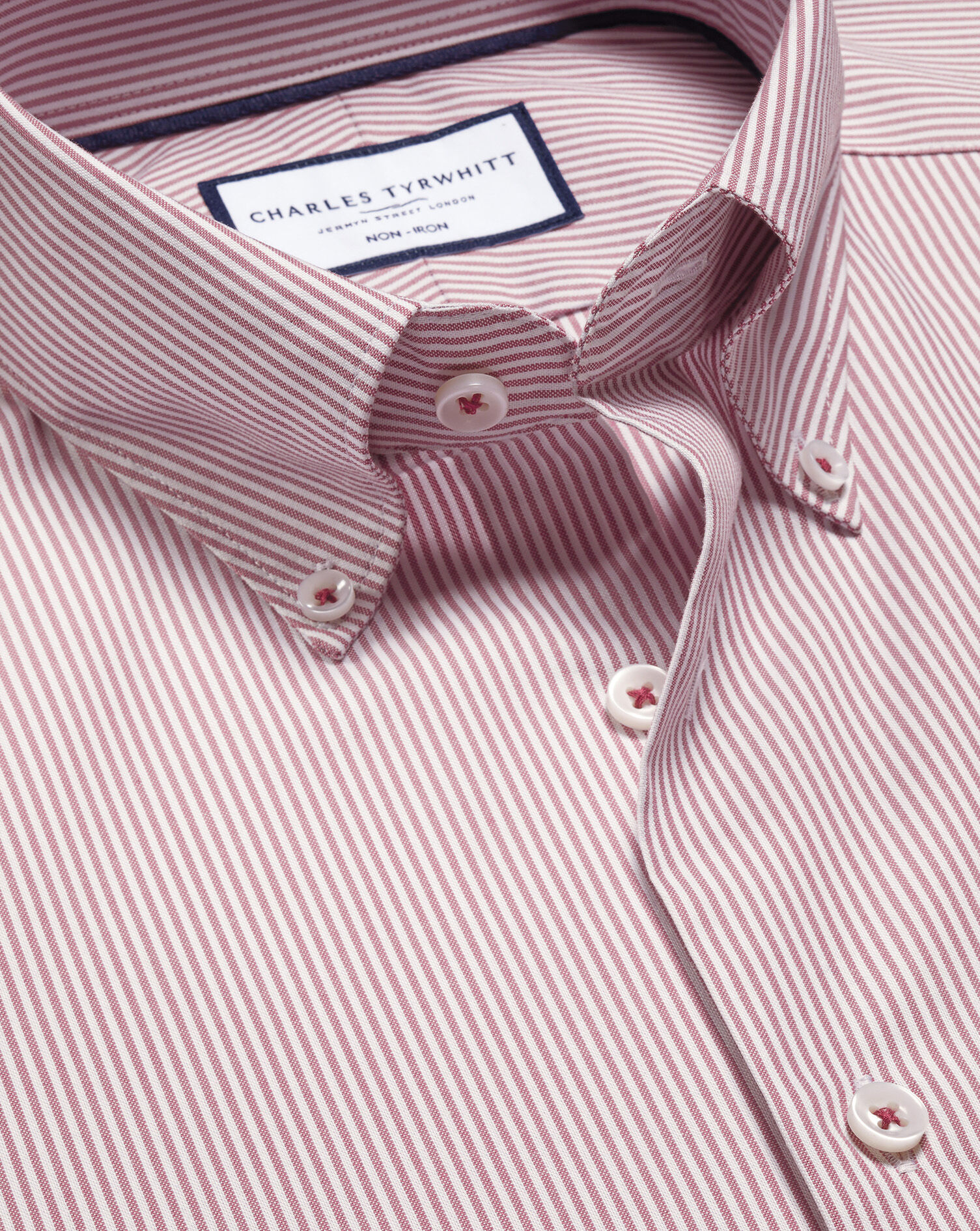 Button-Down Non-Iron Oxford Stripe Shirt - Red