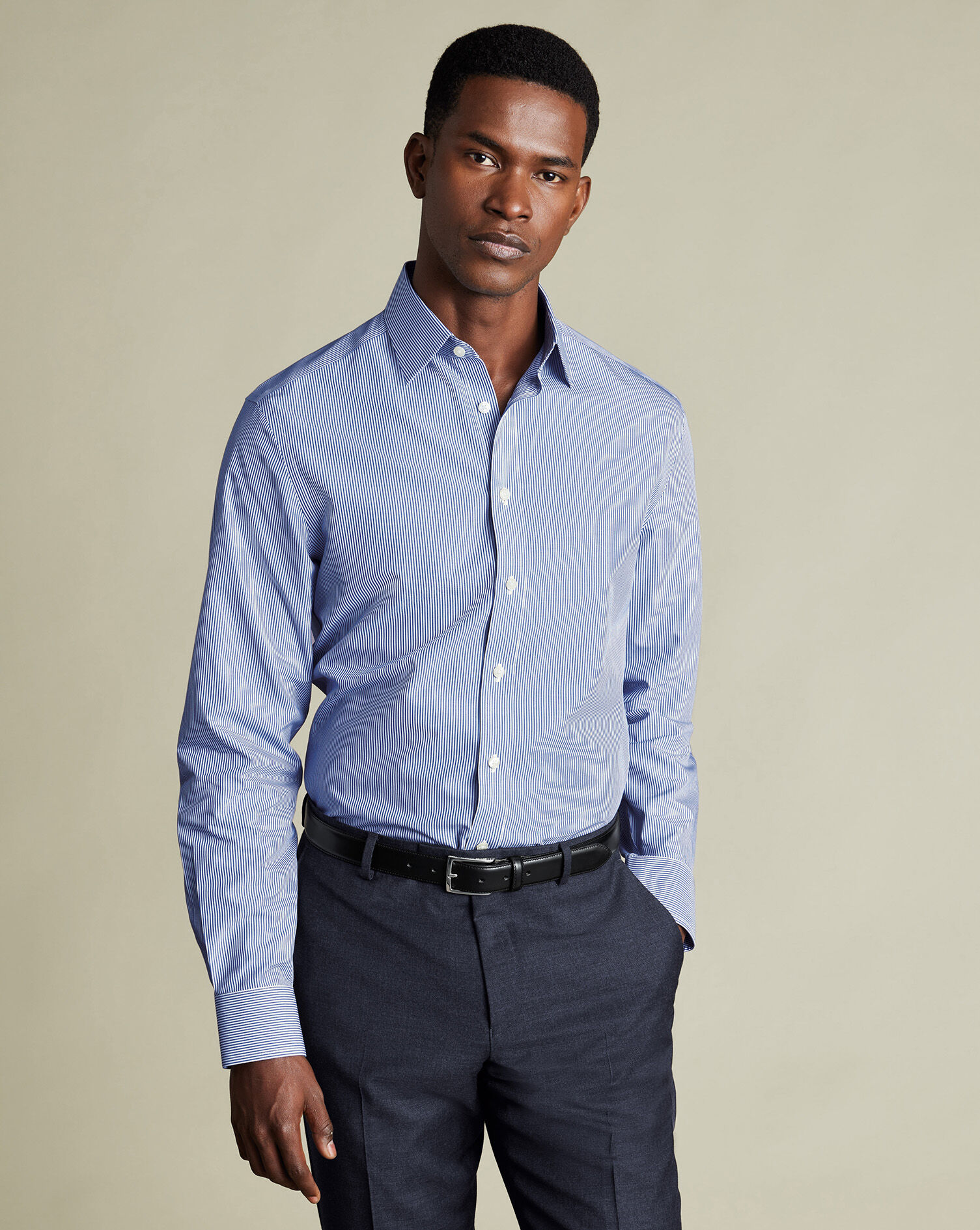 Non-Iron Poplin Bengal Stripe Shirt - Royal Blue