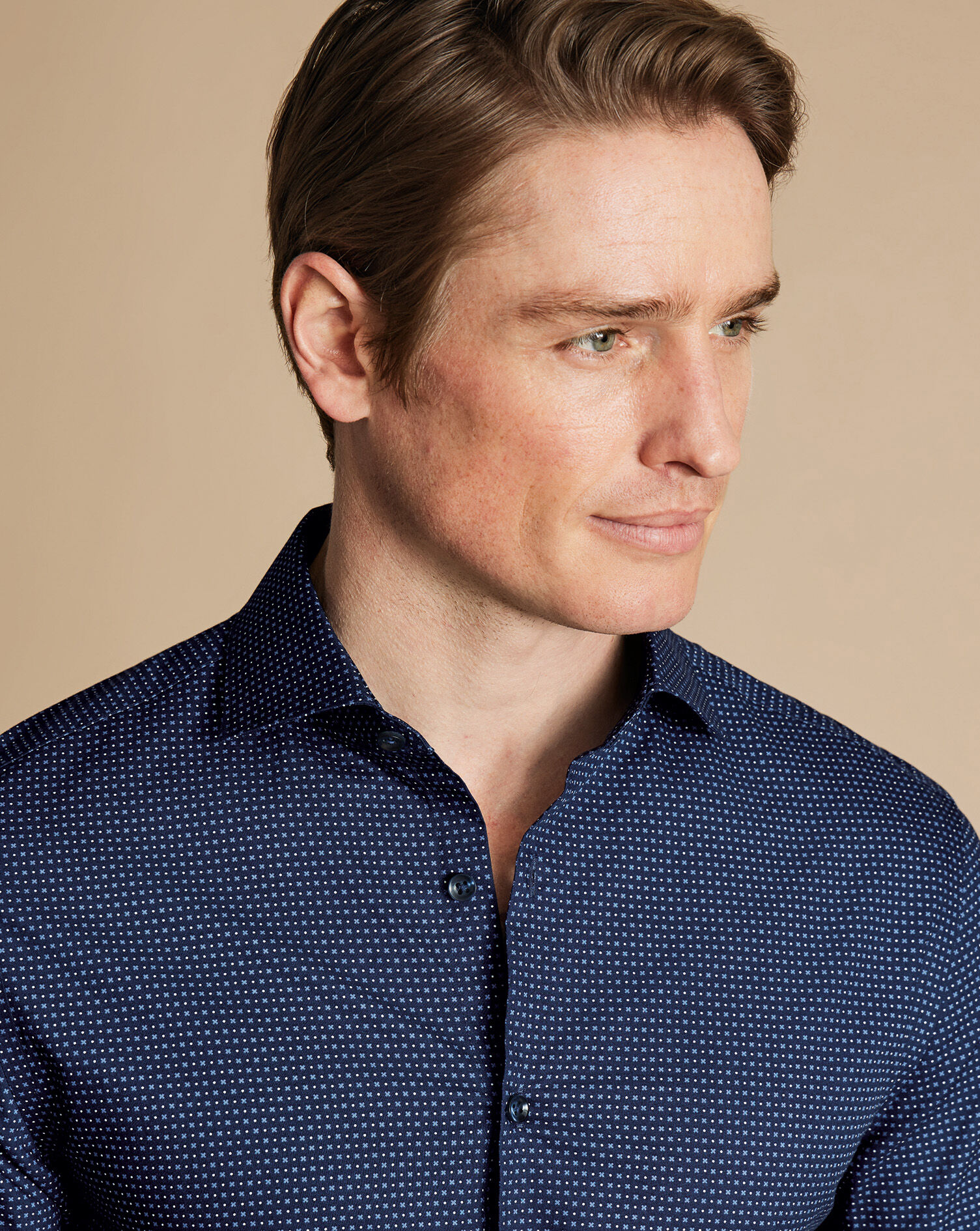 Semi-Spread Collar Non-Iron Stretch Print Petal Geo Shirt - French Blue