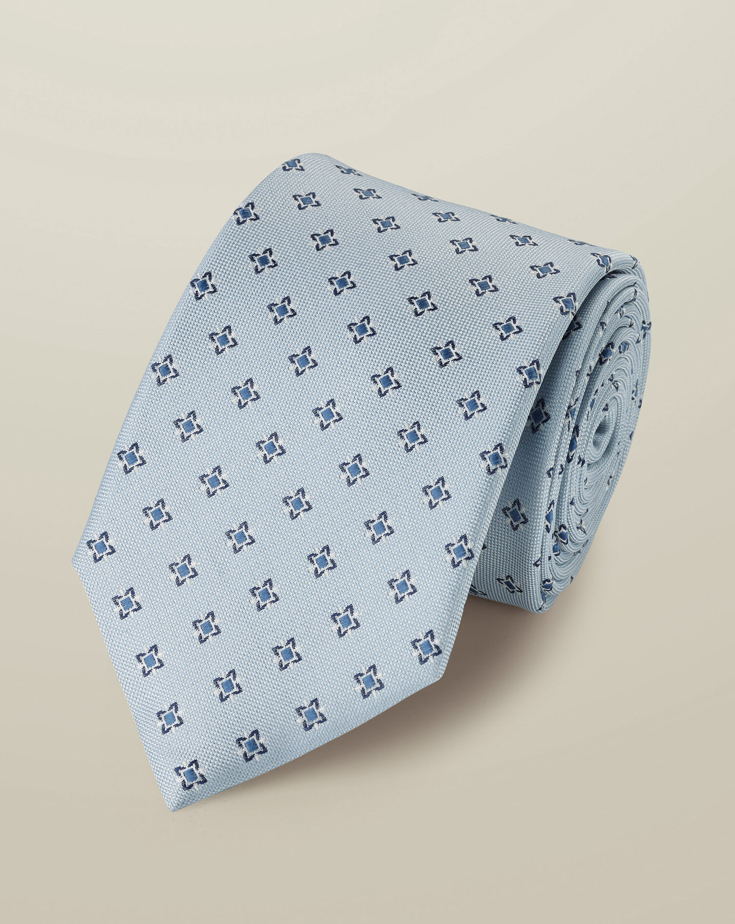 Silk Medallion Print Tie - Ice Blue
