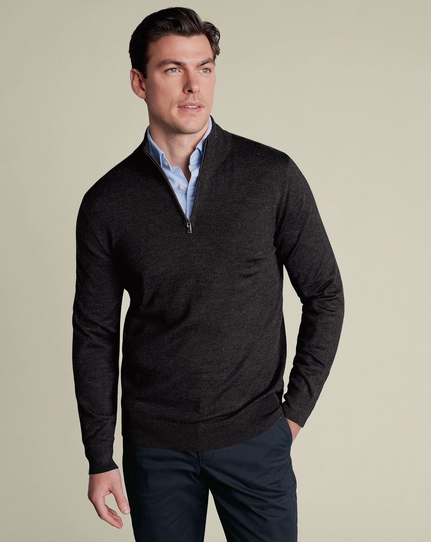 Merino Quarter Zip Sweater - Charcoal Gray