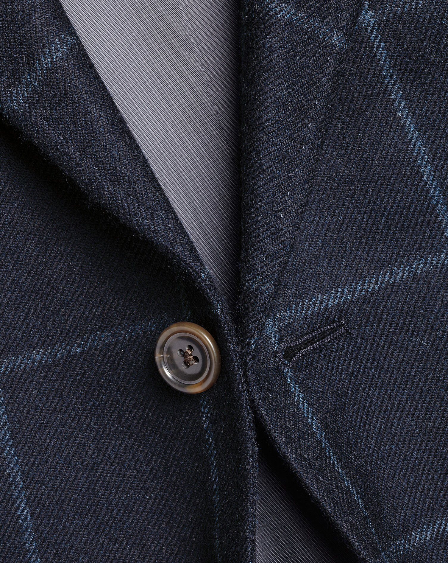 Wool Texture Twill Check Jacket - Navy