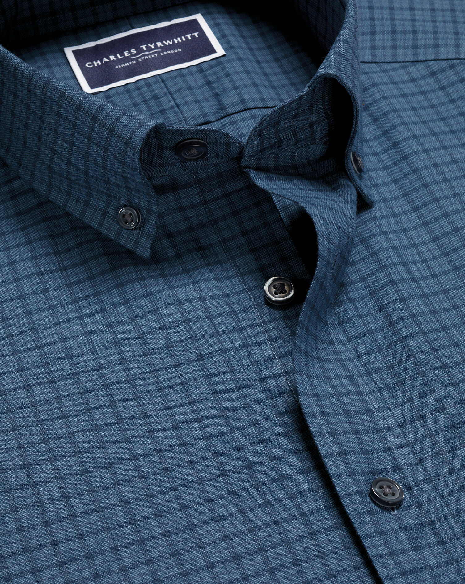 Brushed Cotton Twill Check Shirt - Petrol Blue