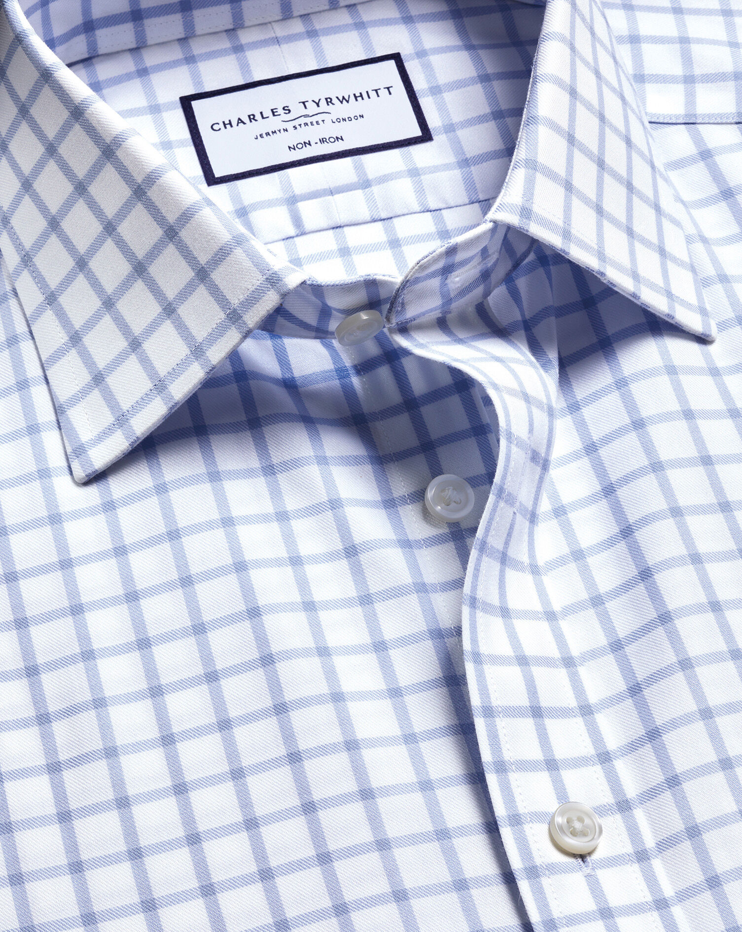 Non-Iron Twill Check Shirt - Sky Blue