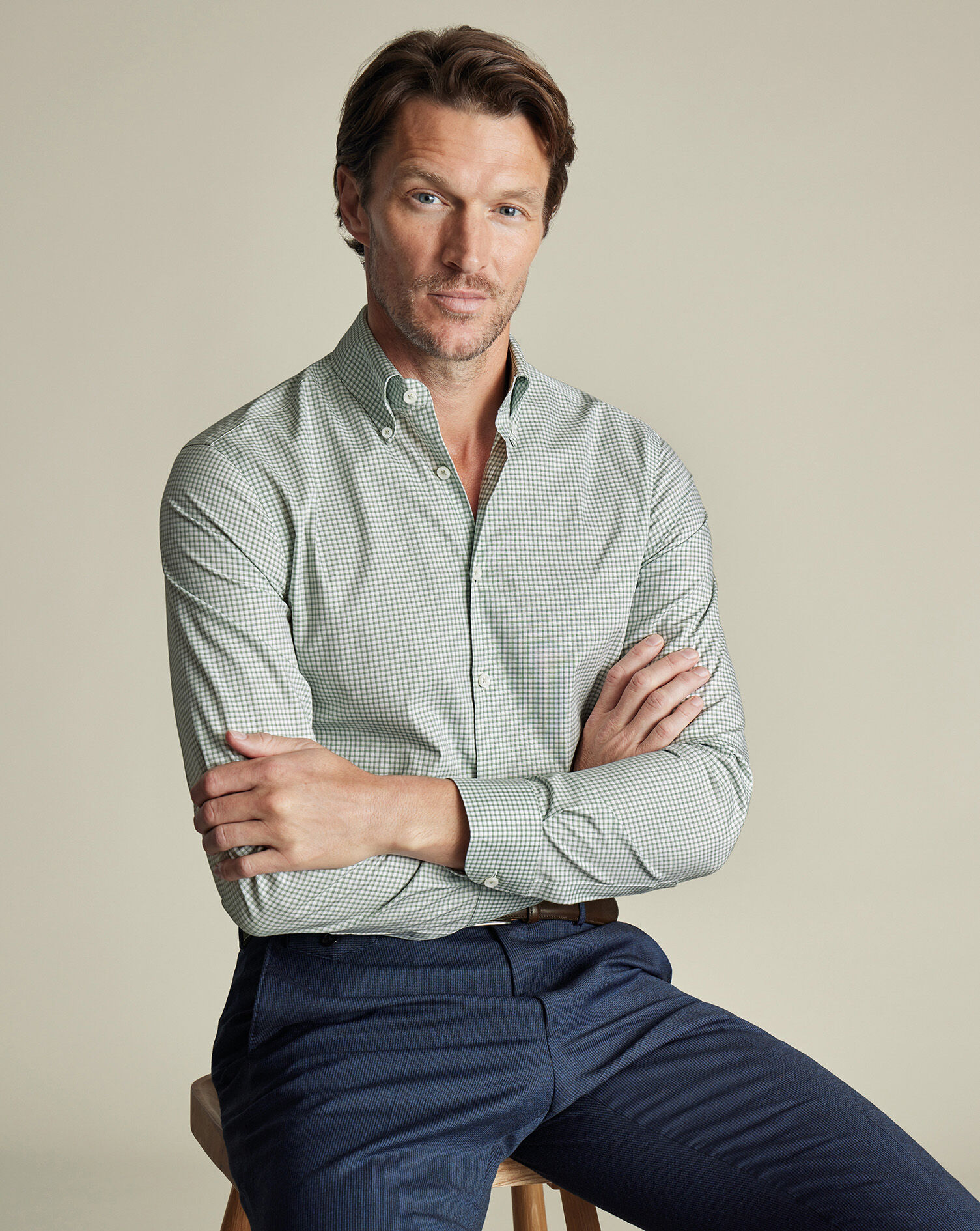 Button-Down Non-Iron Oxford Check Shirt - Green