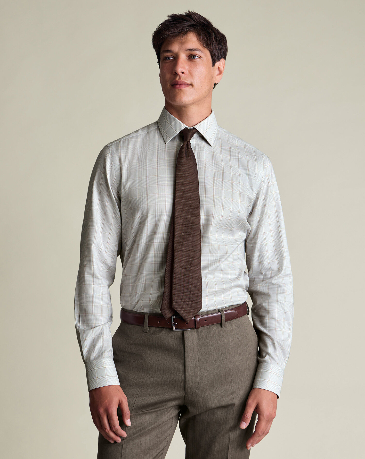 Non-Iron Twill Prince of Wales Check Shirt - Silver Gray
