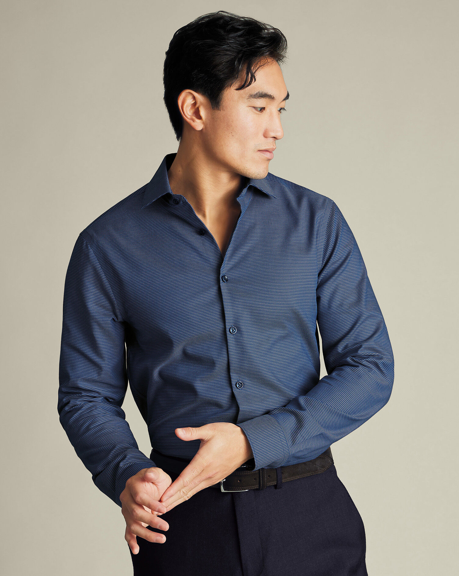 Non-Iron Stretch Circle Texture Shirt - Royal Blue