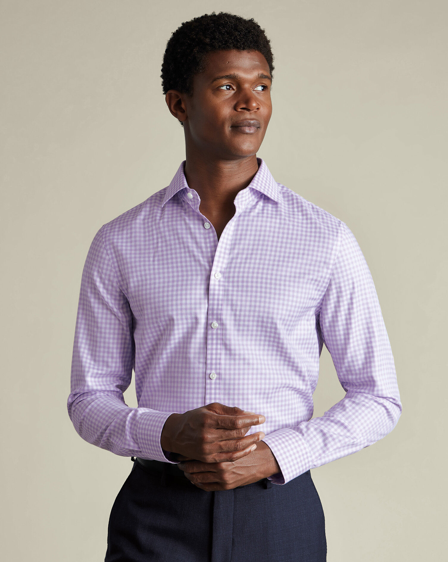Non-Iron Twill Gingham Shirt - Lilac