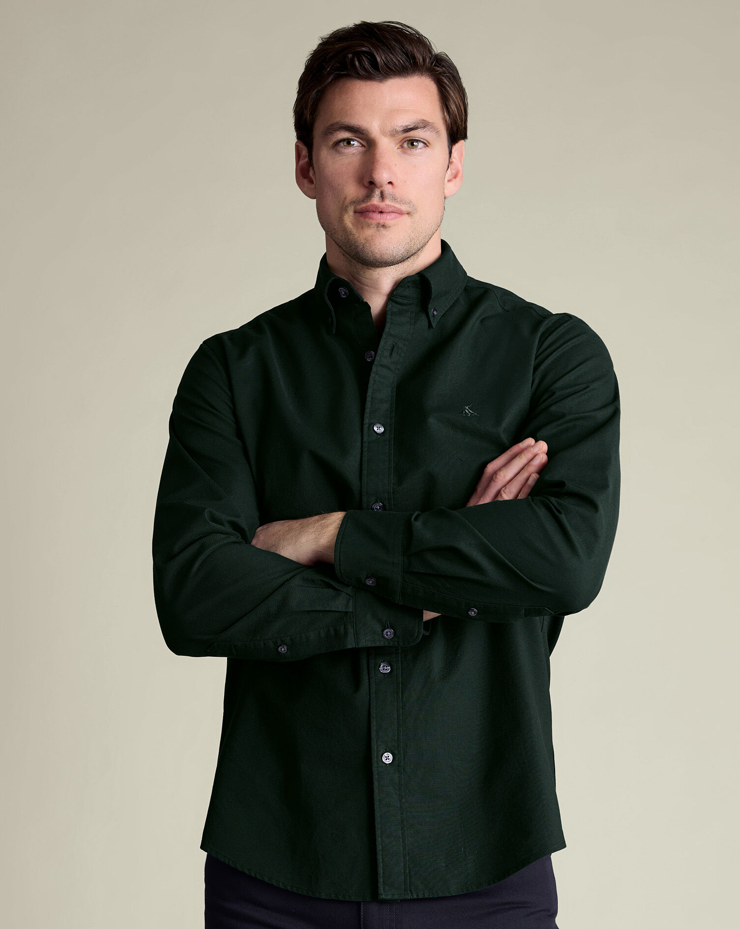 Stretch Washed Oxford Shirt - Forest Green