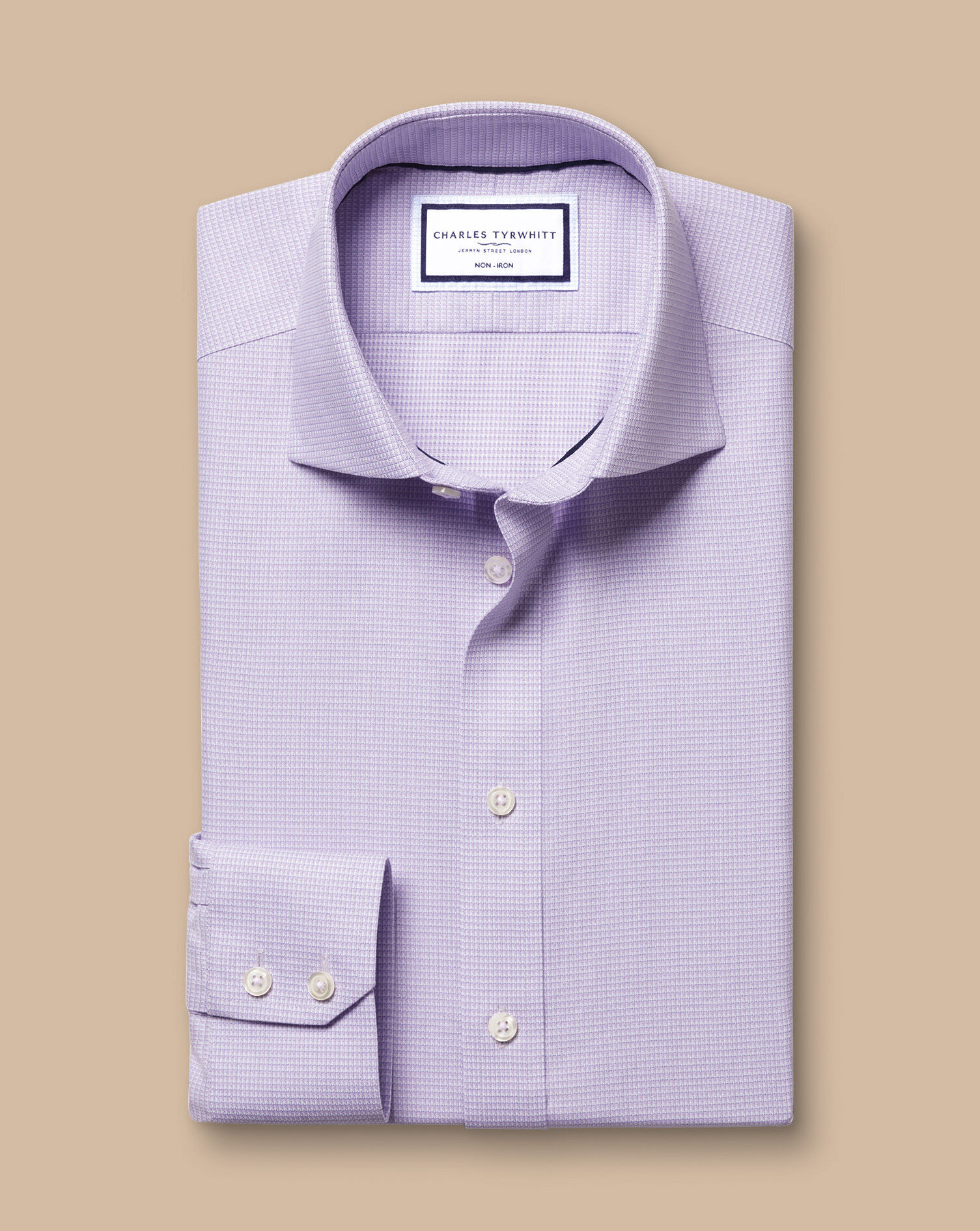 Spread Collar Non-Iron Stretch Kensington Weave Shirt - Lilac Purple