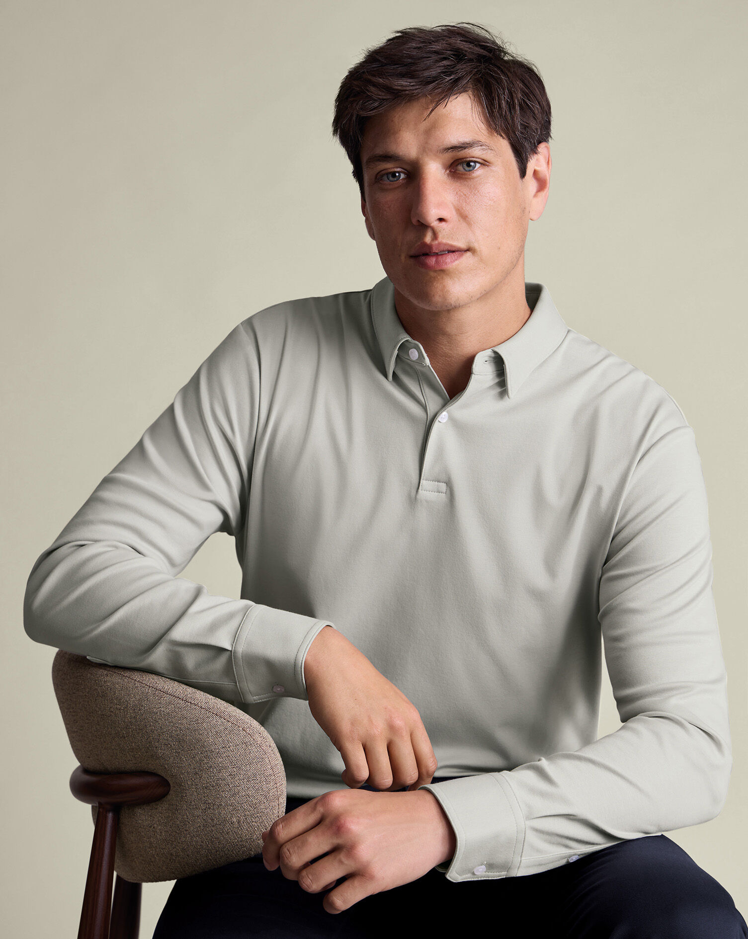 Long Sleeve Jersey Polo - Silver Grey