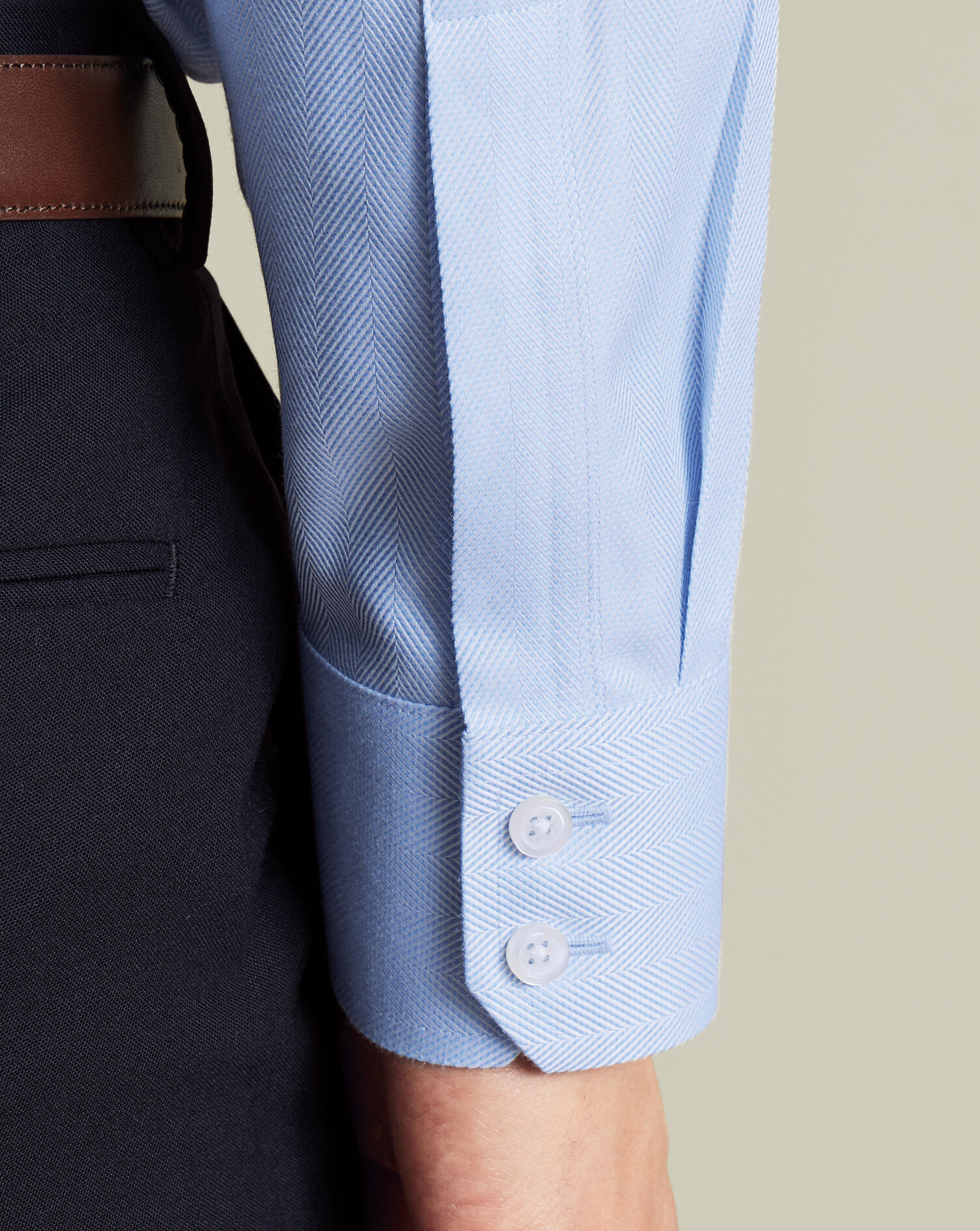 Non-Iron Herringbone Shirt - Sky Blue