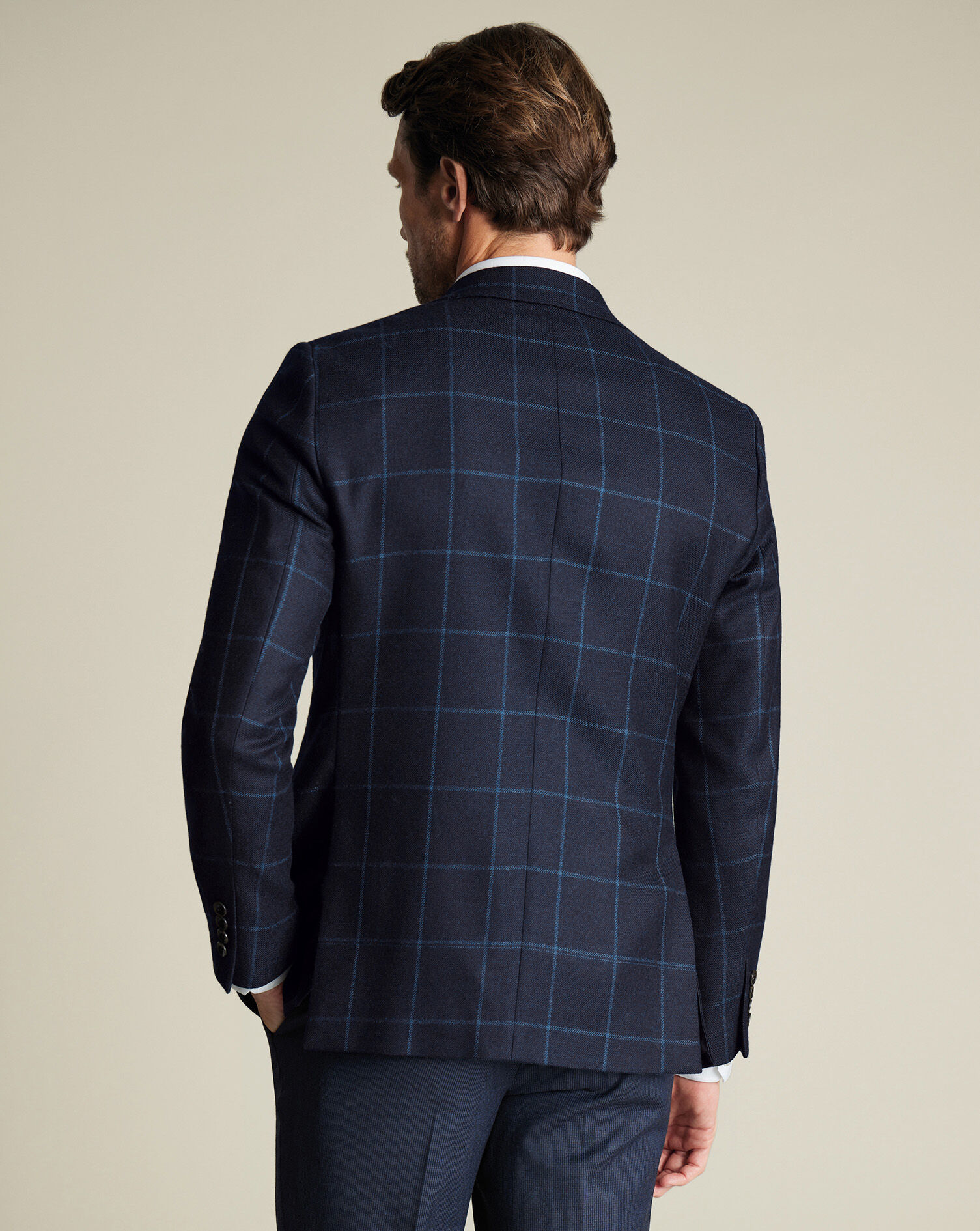 Wool Texture Twill Check Jacket - Navy