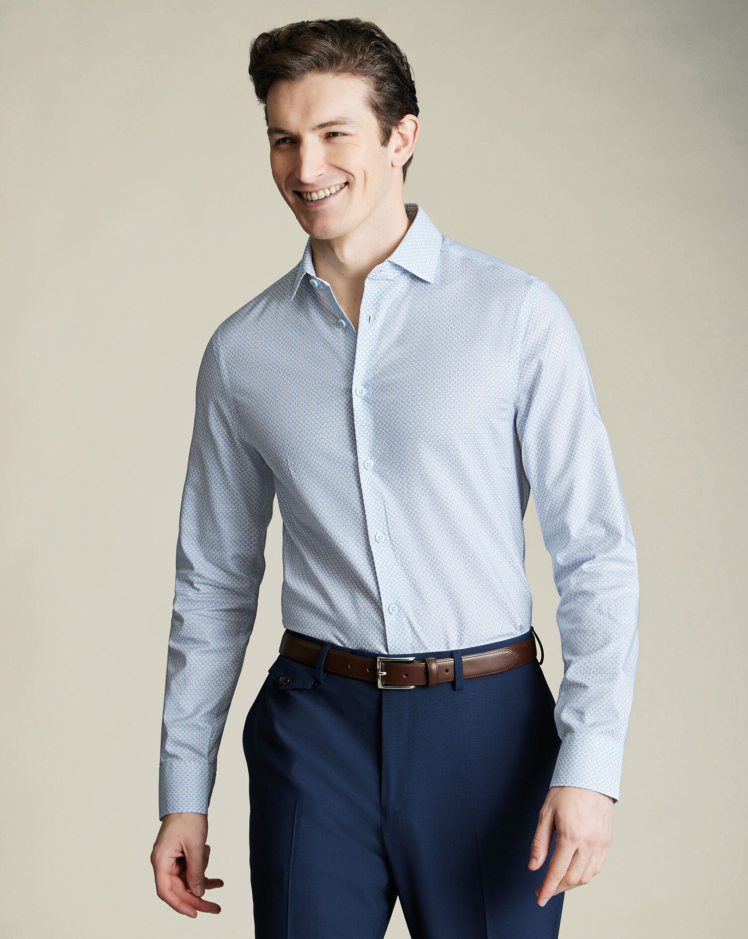 Non-Iron Stretch Paisley Print Shirt - Light Blue