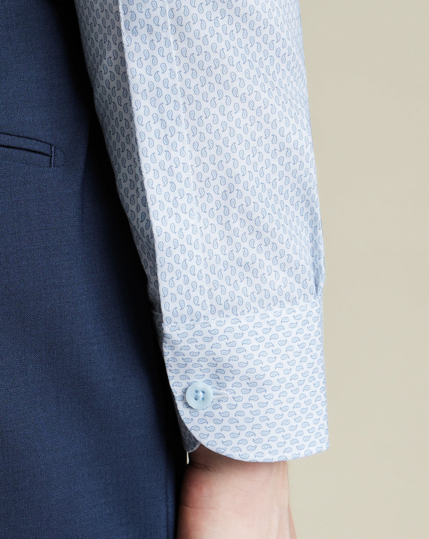 Non-Iron Stretch Paisley Print Shirt - Light Blue