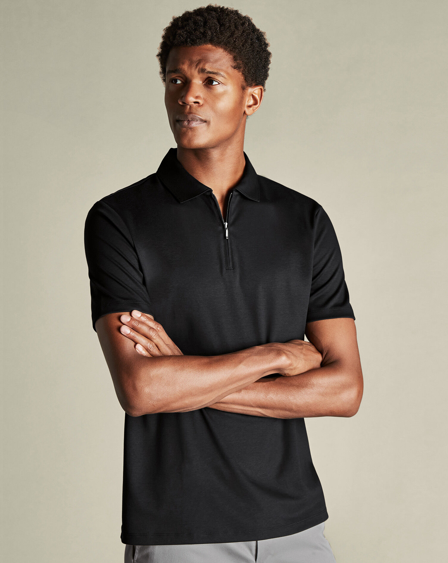 Zip-Neck Jersey Polo - Black