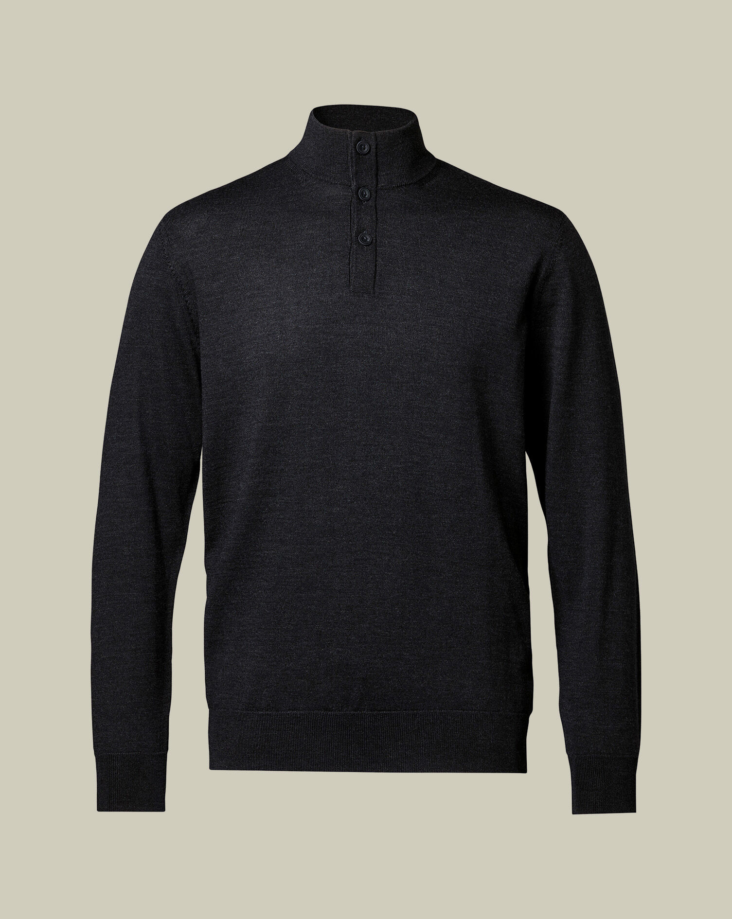 Merino Button Neck Sweater - Dark Charcoal