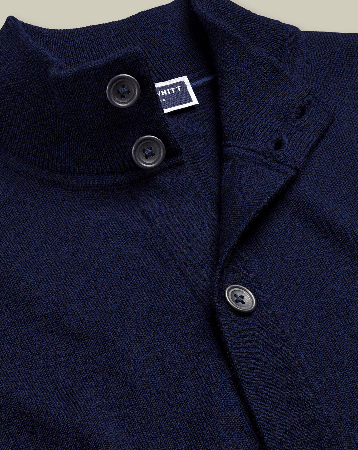 Merino Button Through Funnel Neck Cardigan - Navy